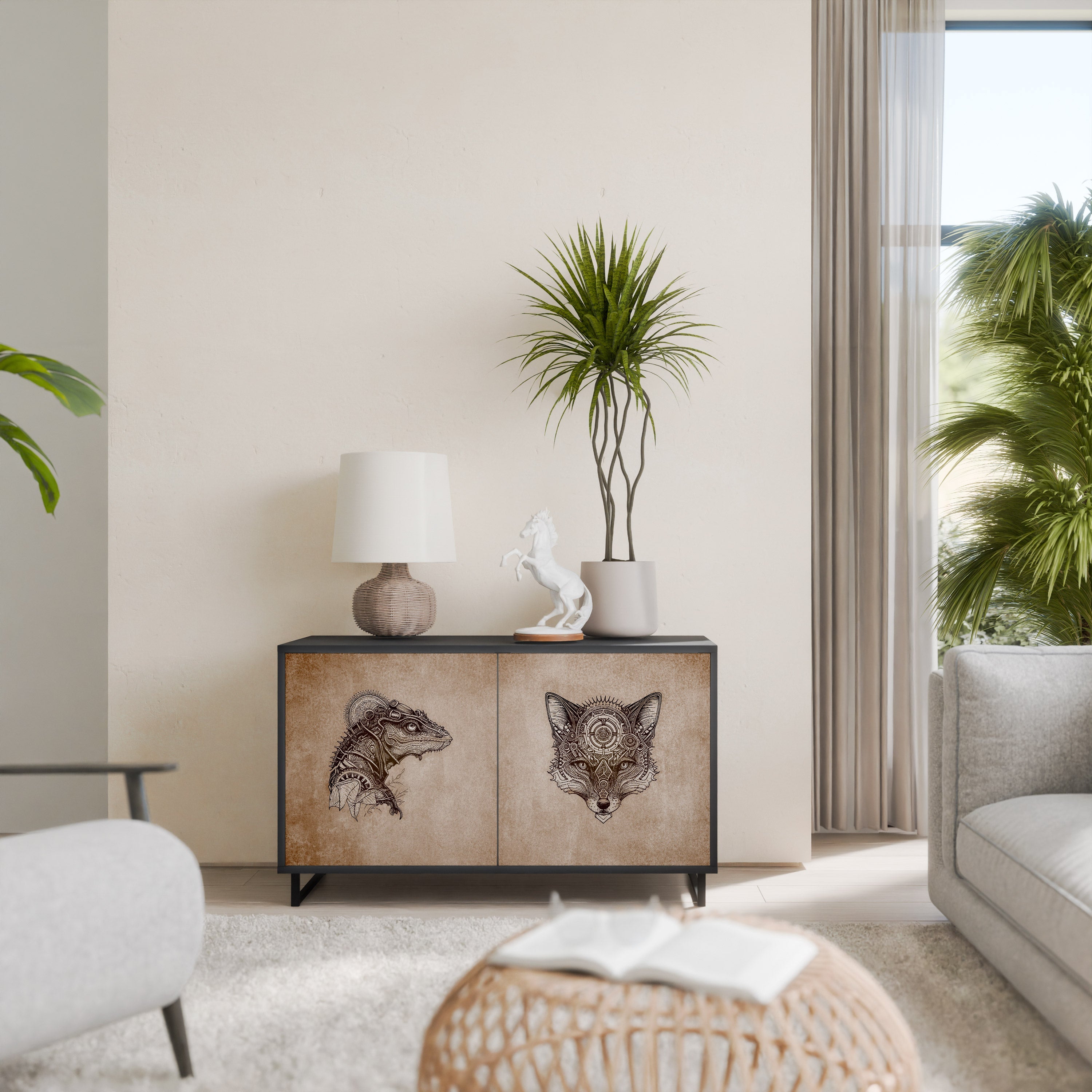 Buffet 2 portes STEAMPUNK CLAN en finition noire