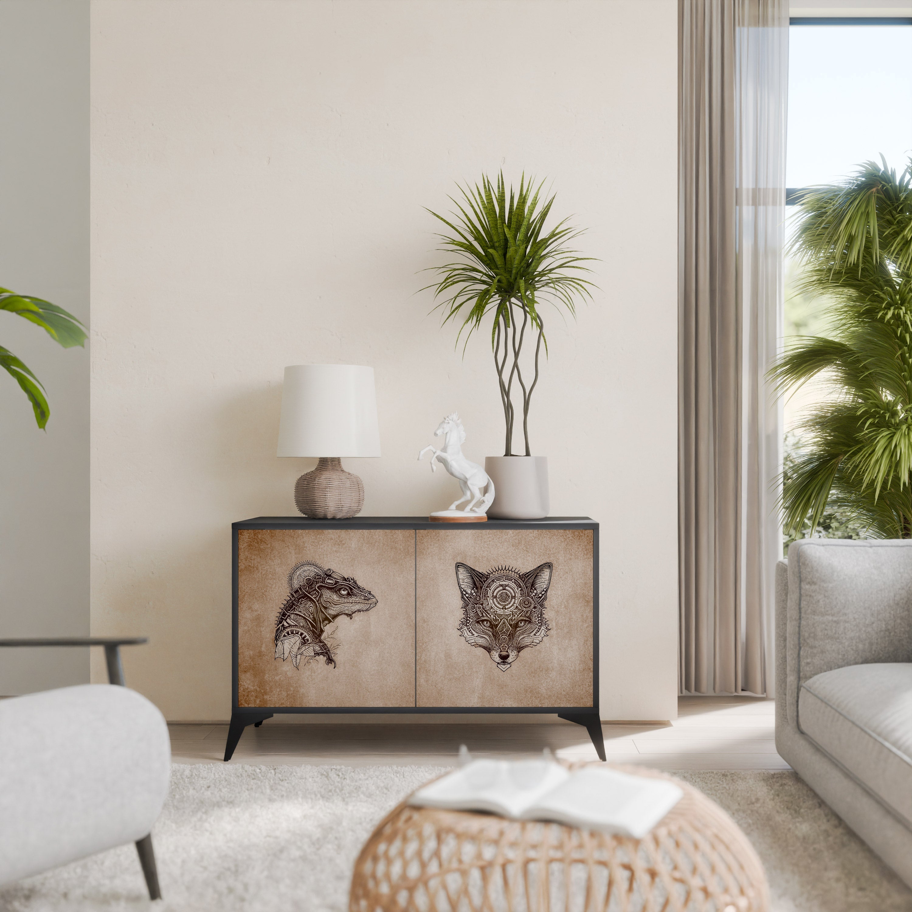 Buffet 2 portes STEAMPUNK CLAN en finition noire