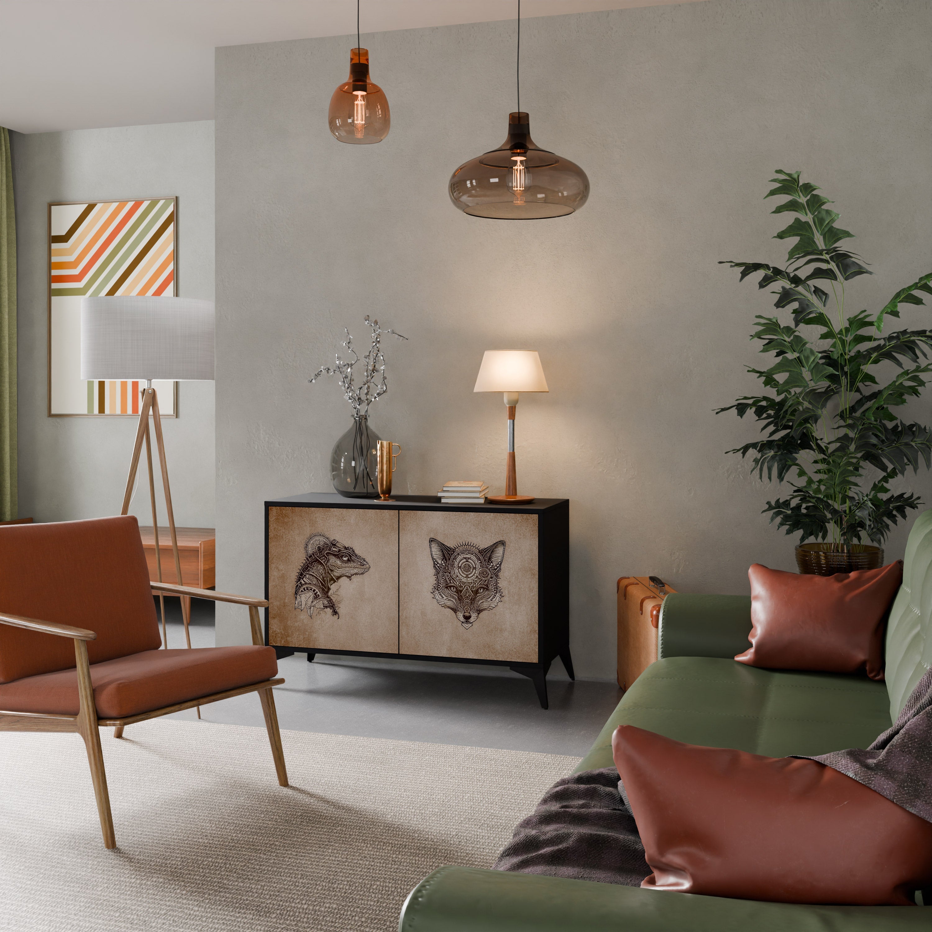 Buffet 2 portes STEAMPUNK CLAN en finition noire