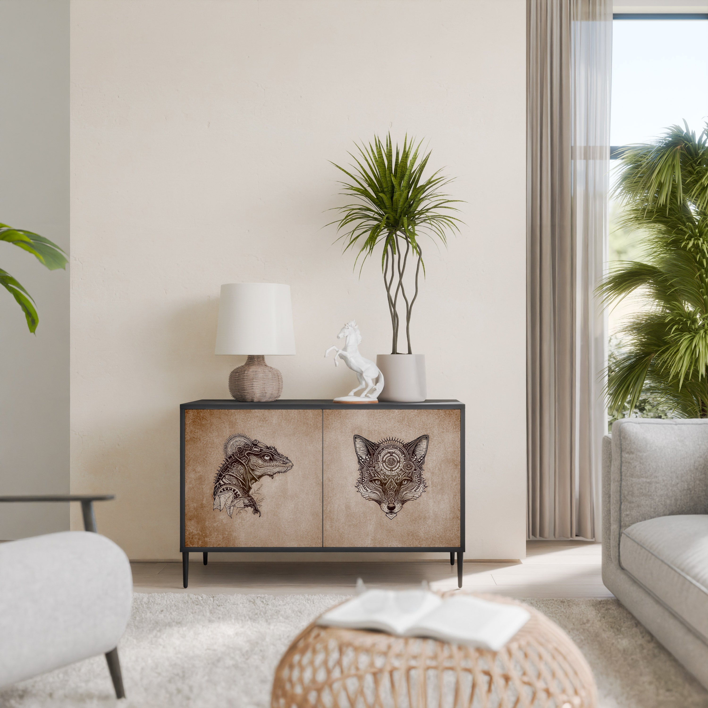 Buffet 2 portes STEAMPUNK CLAN en finition noire