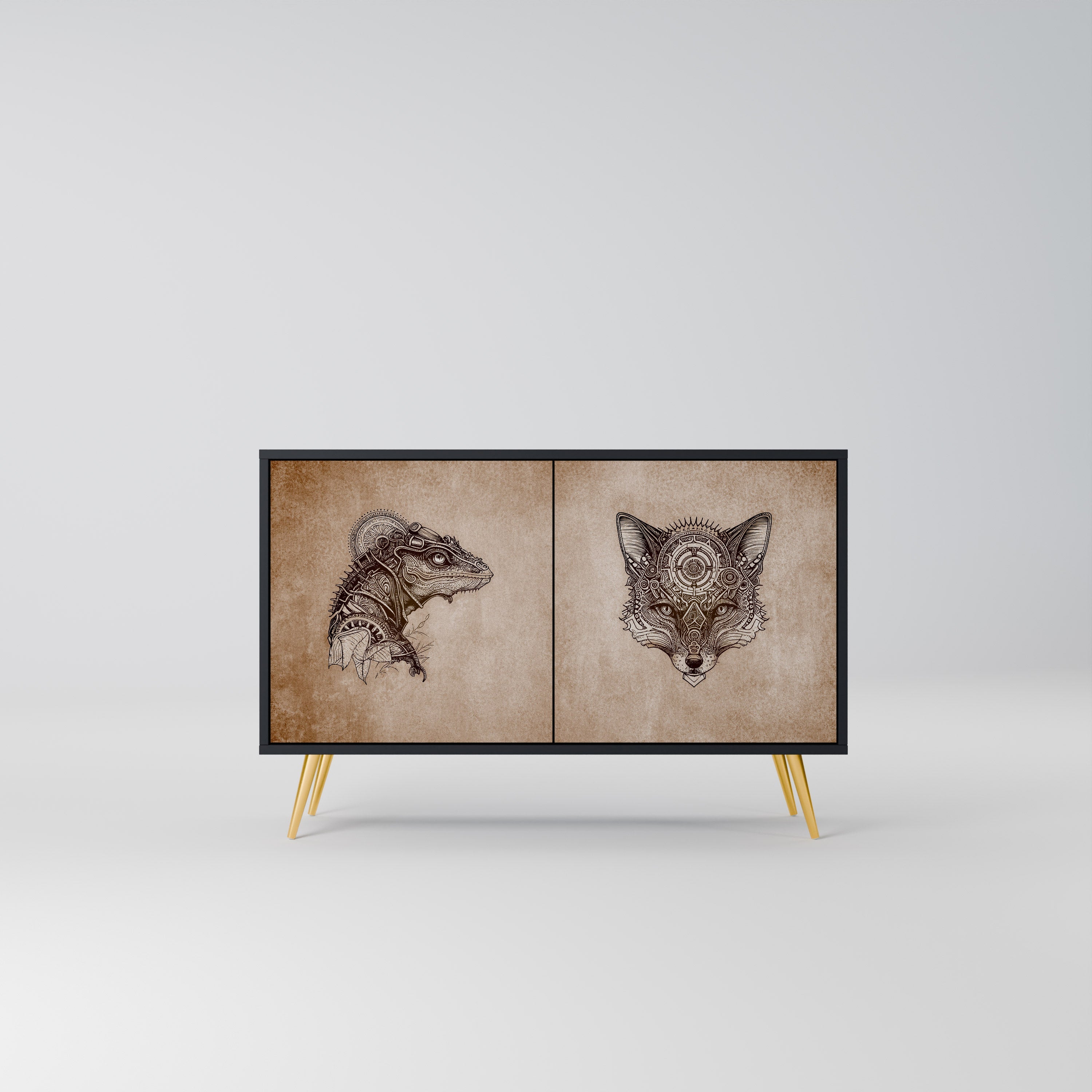 Buffet 2 portes STEAMPUNK CLAN en finition noire