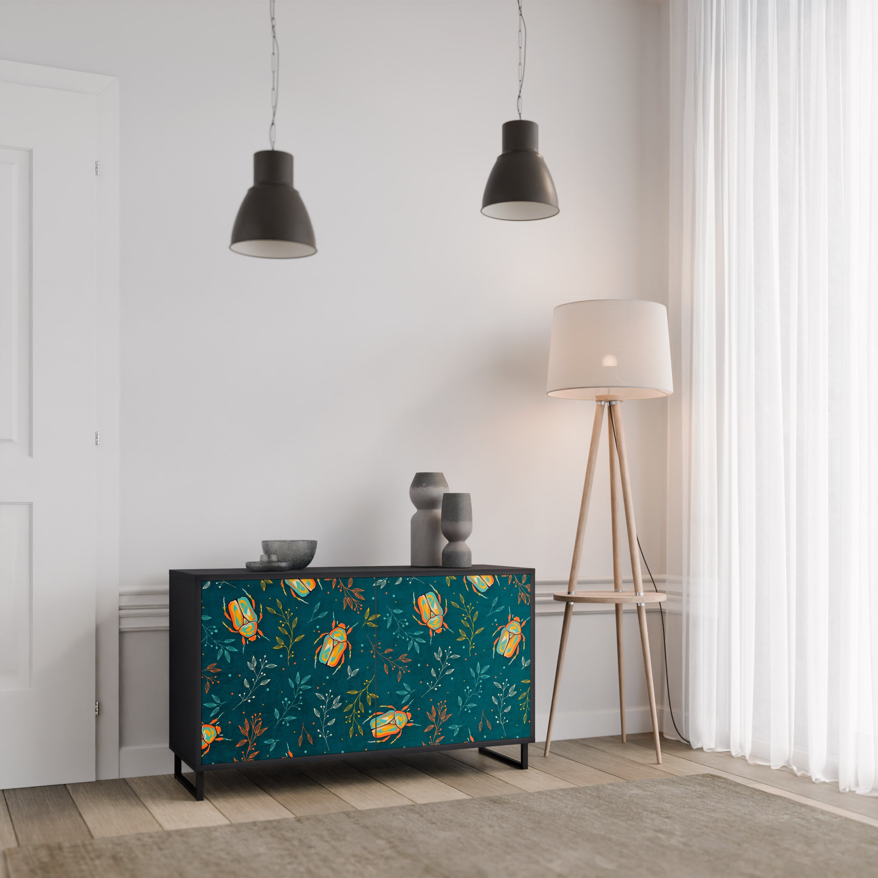 Buffet 2 portes INSECTES D'AUTOMNE en finition noire