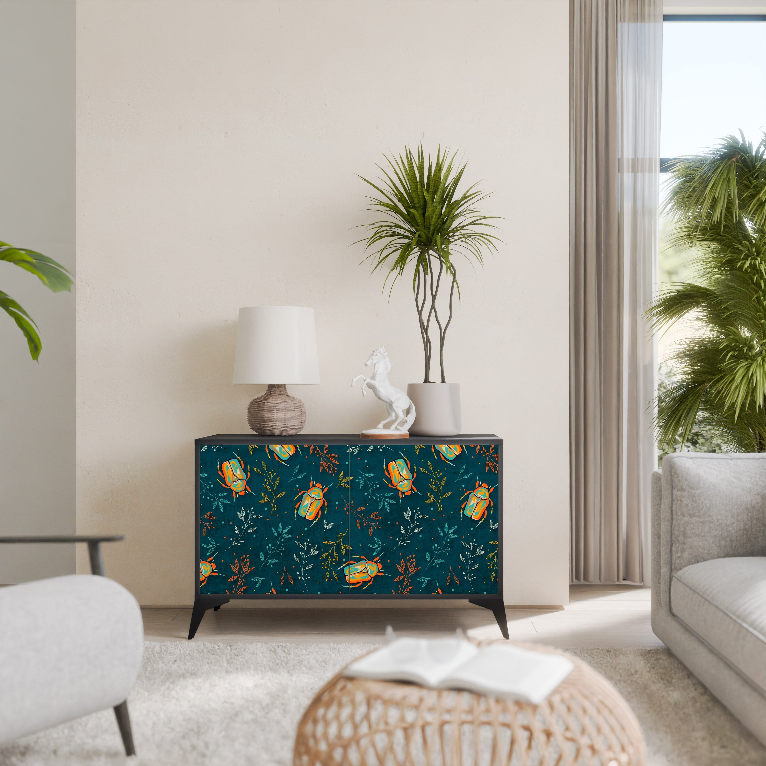 Buffet 2 portes INSECTES D'AUTOMNE en finition noire