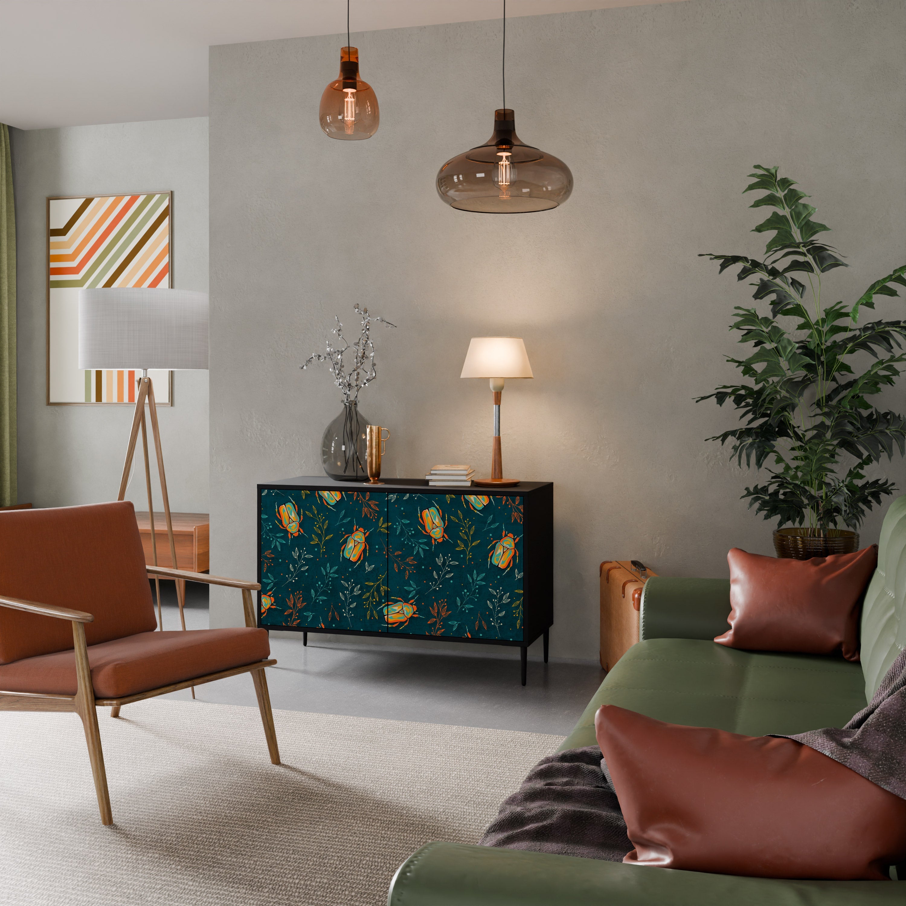 Buffet 2 portes INSECTES D'AUTOMNE en finition noire