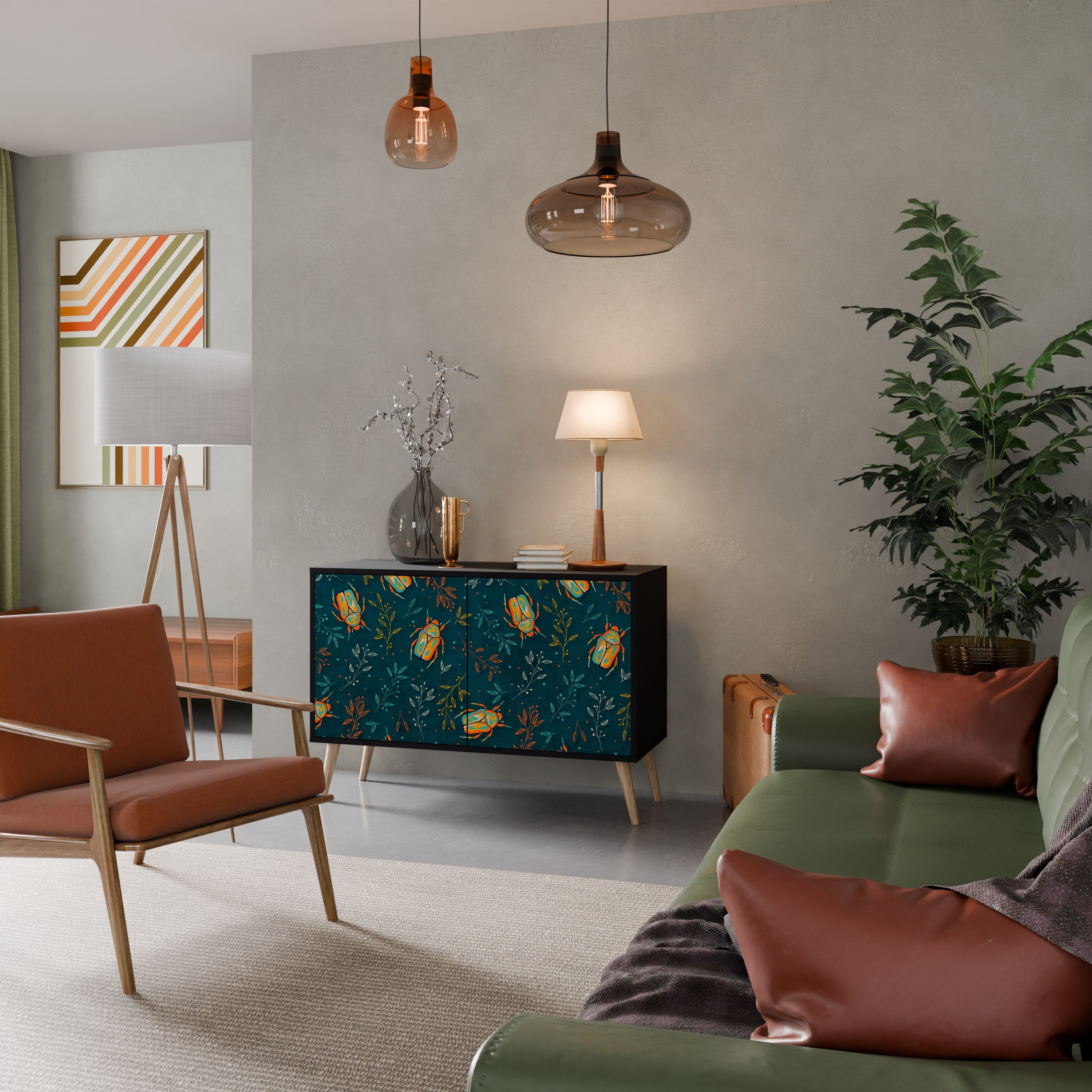 Buffet 2 portes INSECTES D'AUTOMNE en finition noire