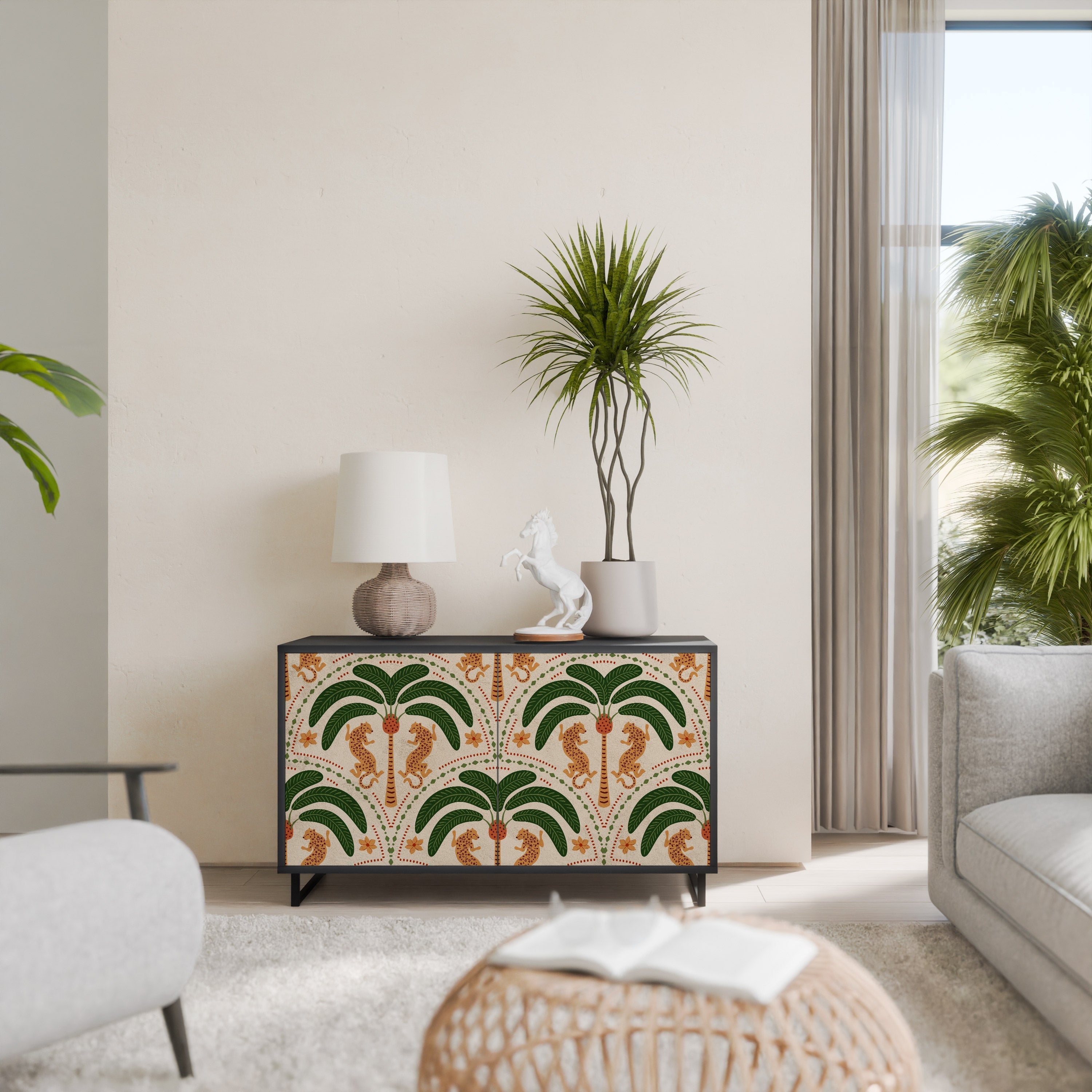 Buffet 2 portes DANCING PREDATORS en finition noire