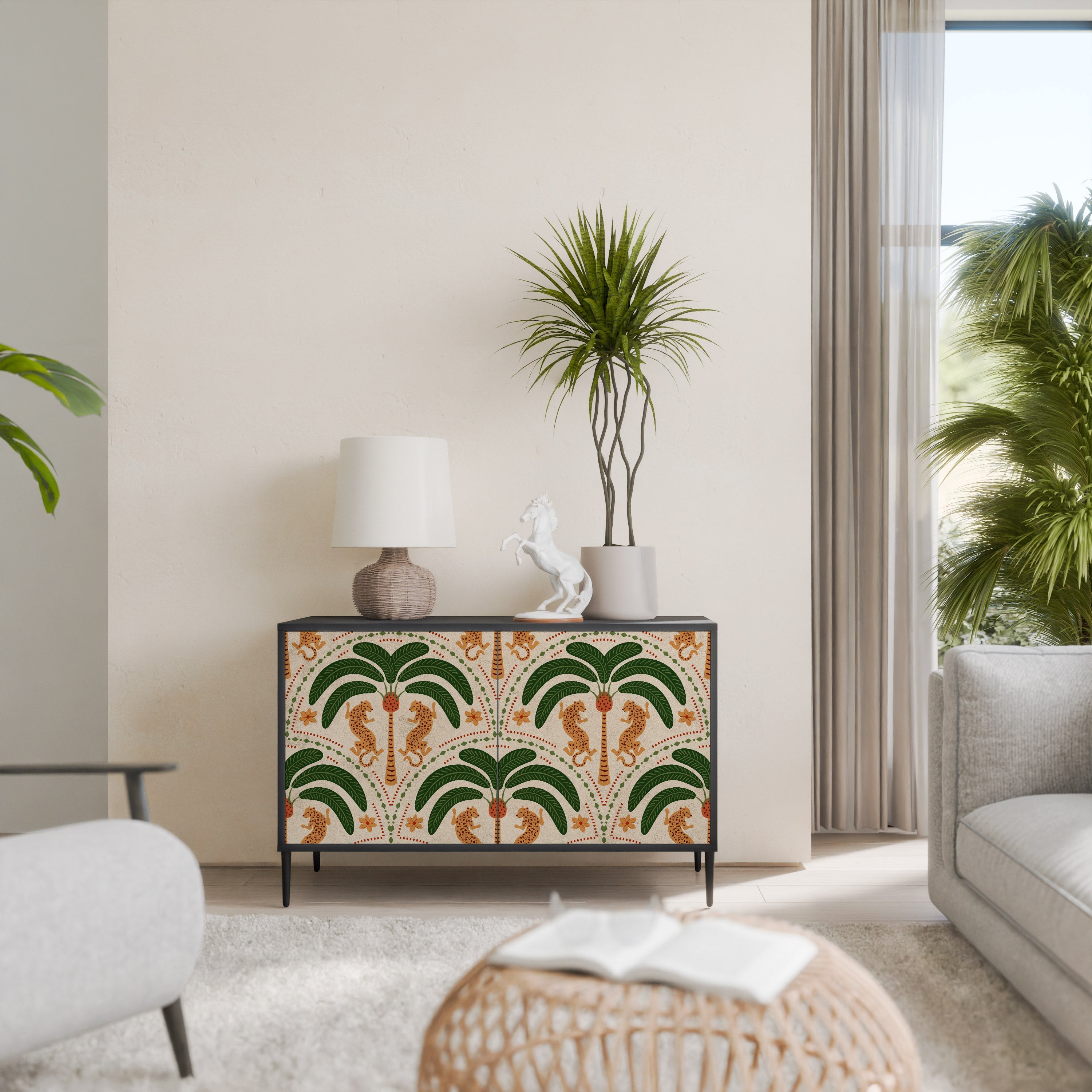 Buffet 2 portes DANCING PREDATORS en finition noire