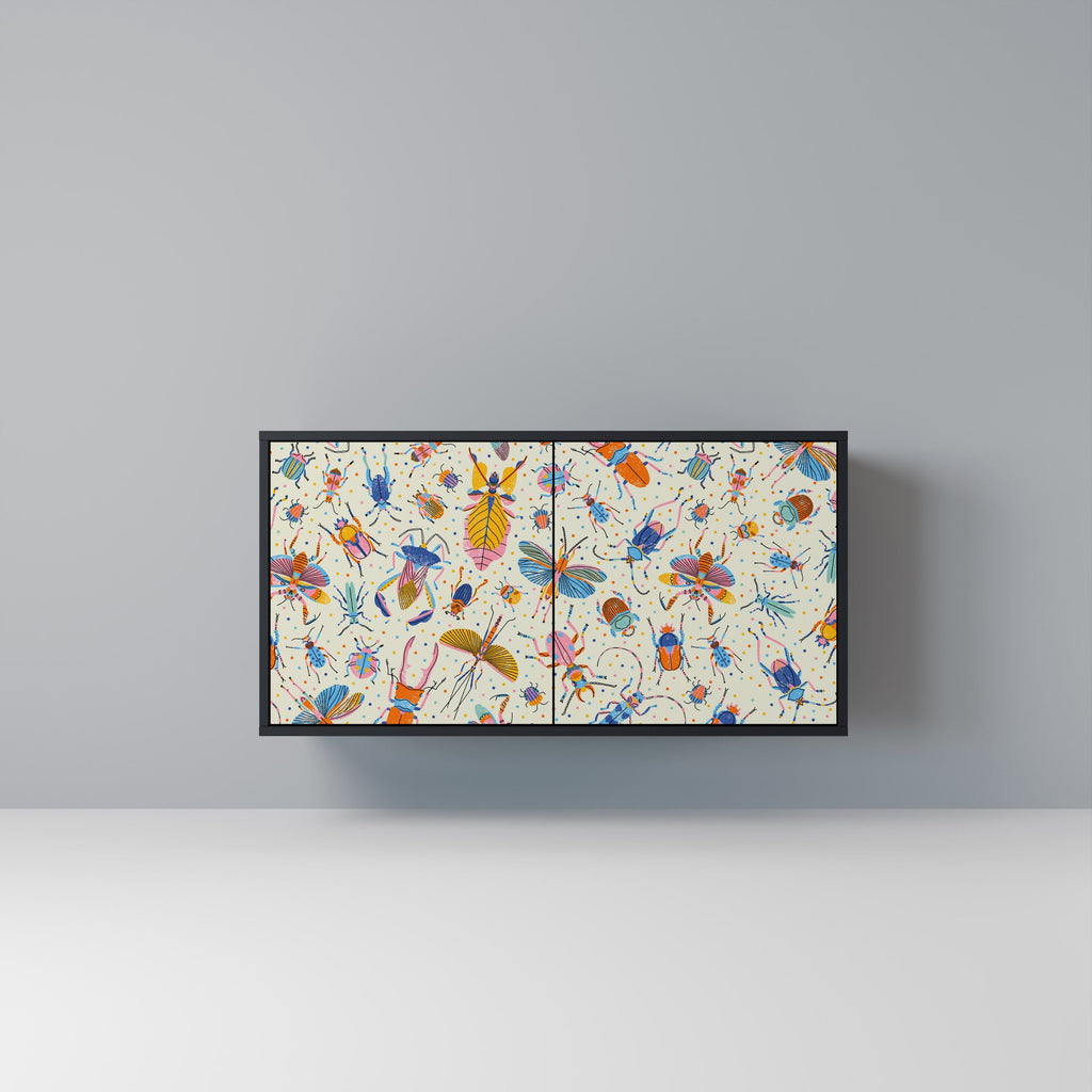 Buffet 2 portes INSECTES COLORÉS en finition noire