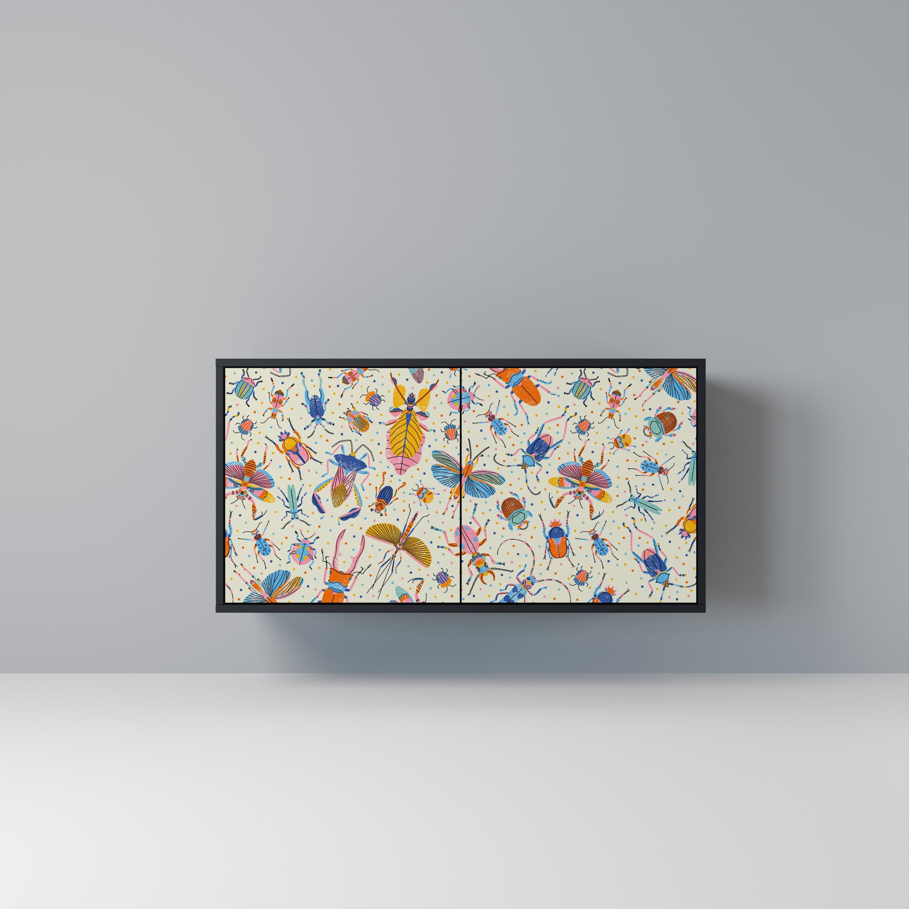 Buffet 2 portes INSECTES COLORÉS en finition noire