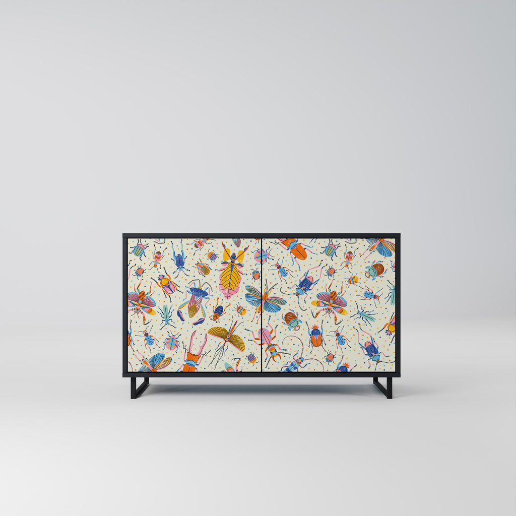 Buffet 2 portes INSECTES COLORÉS en finition noire