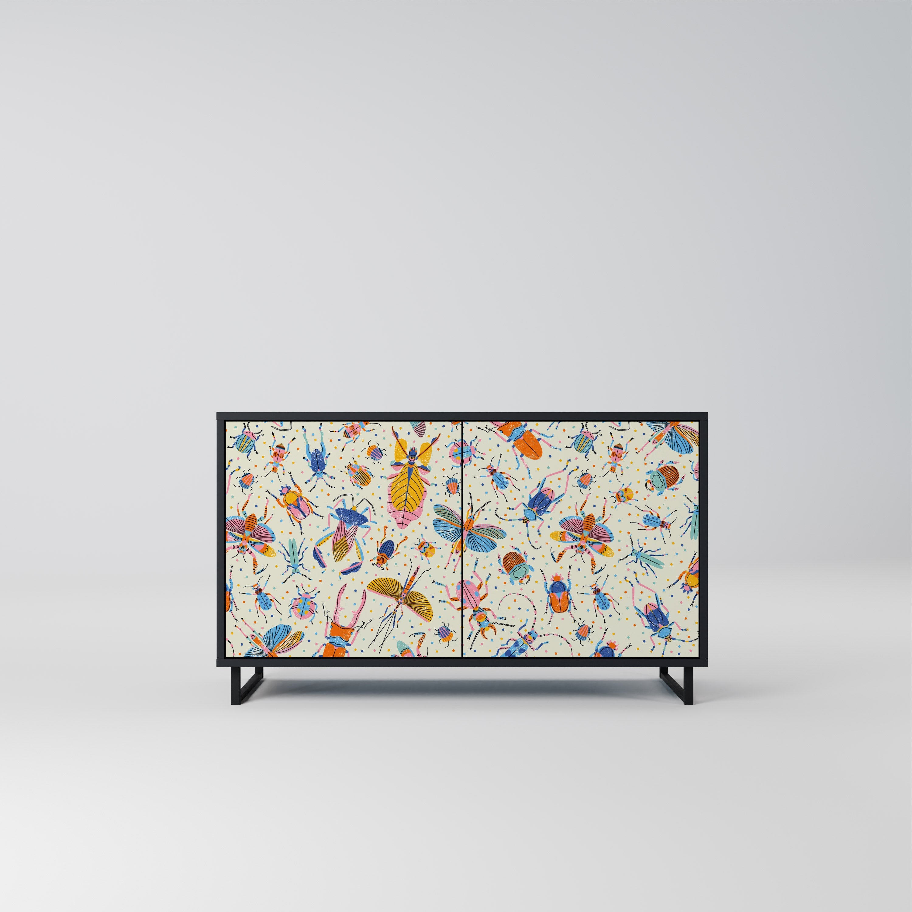 Buffet 2 portes INSECTES COLORÉS en finition noire