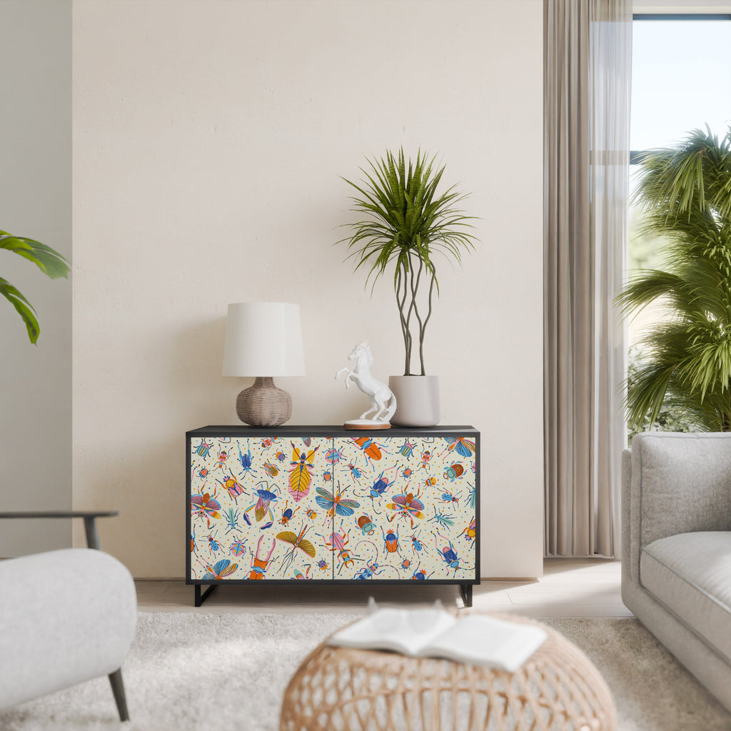 Buffet 2 portes INSECTES COLORÉS en finition noire