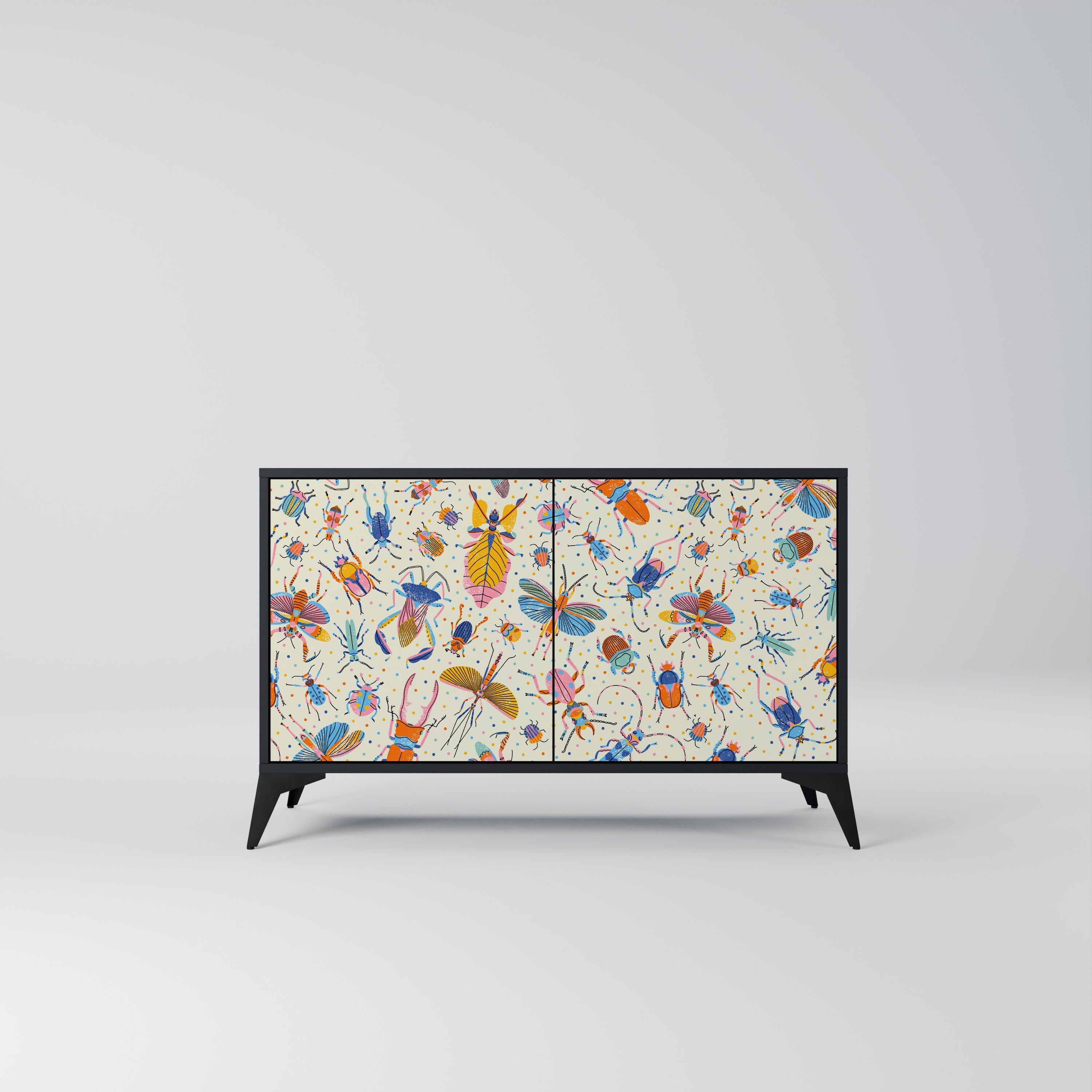 Buffet 2 portes INSECTES COLORÉS en finition noire