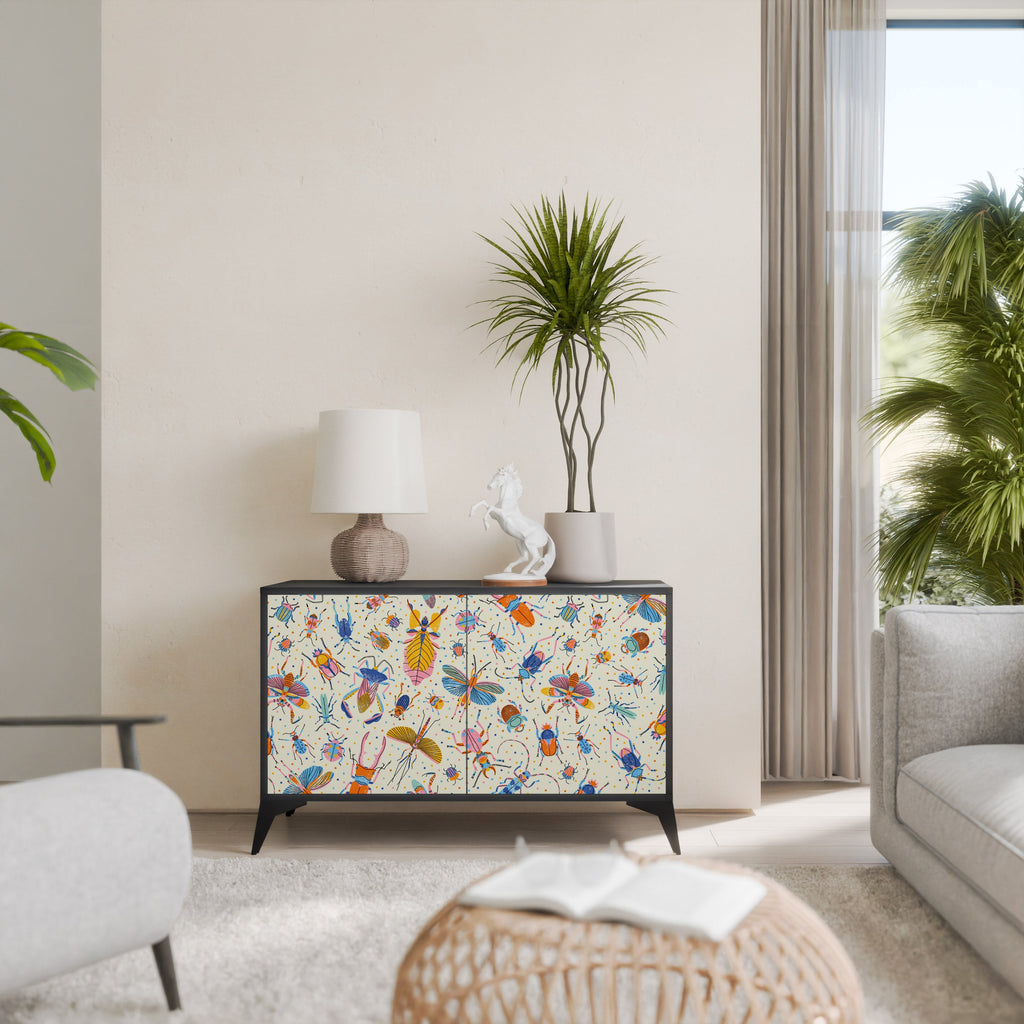 Buffet 2 portes INSECTES COLORÉS en finition noire