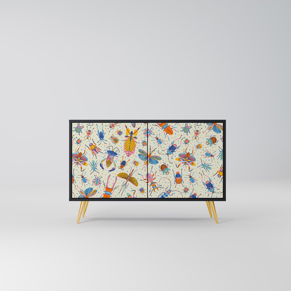 Buffet 2 portes INSECTES COLORÉS en finition noire