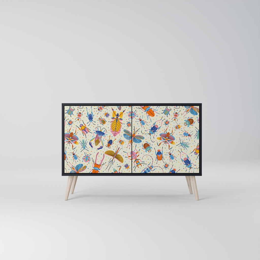 Buffet 2 portes INSECTES COLORÉS en finition noire