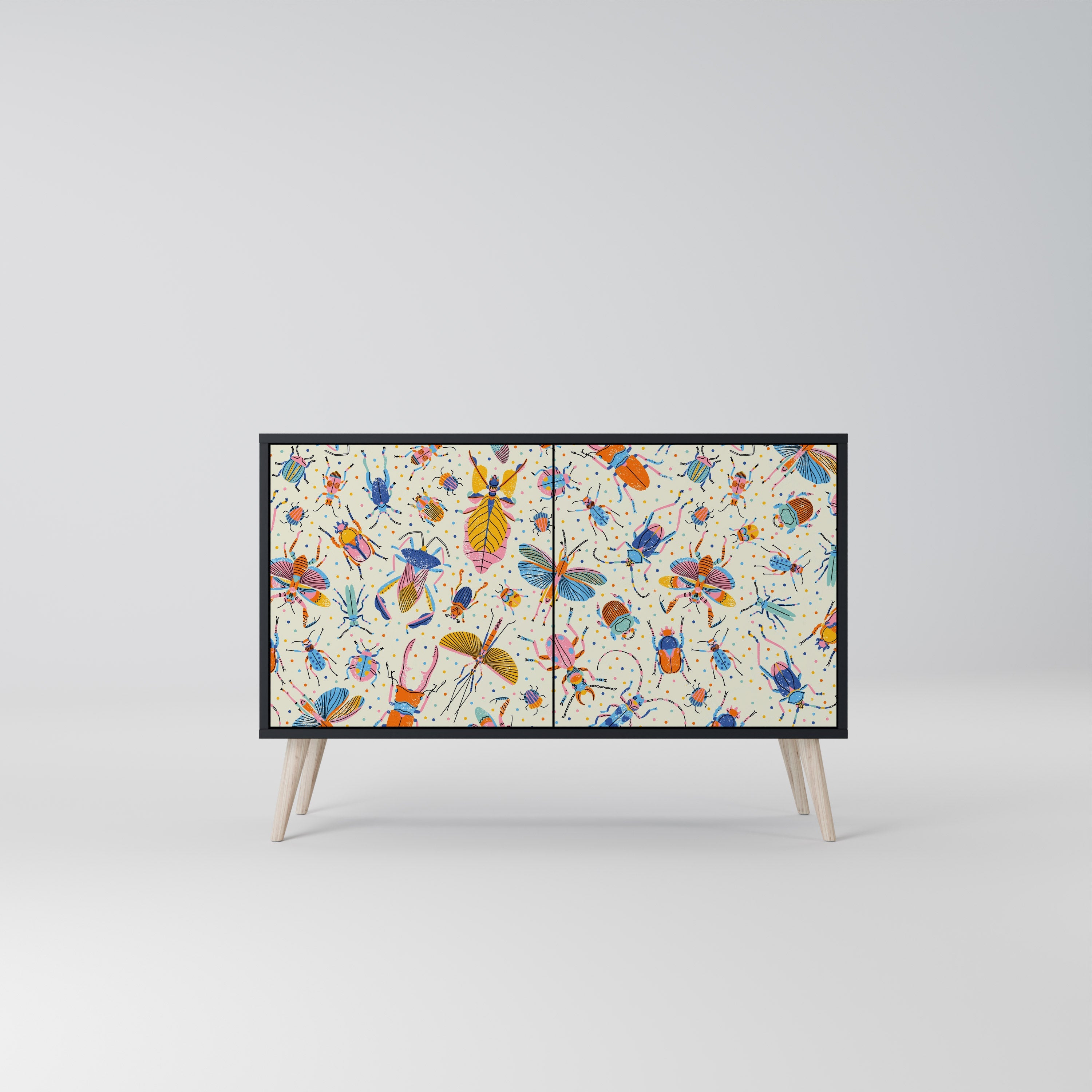 Buffet 2 portes INSECTES COLORÉS en finition noire