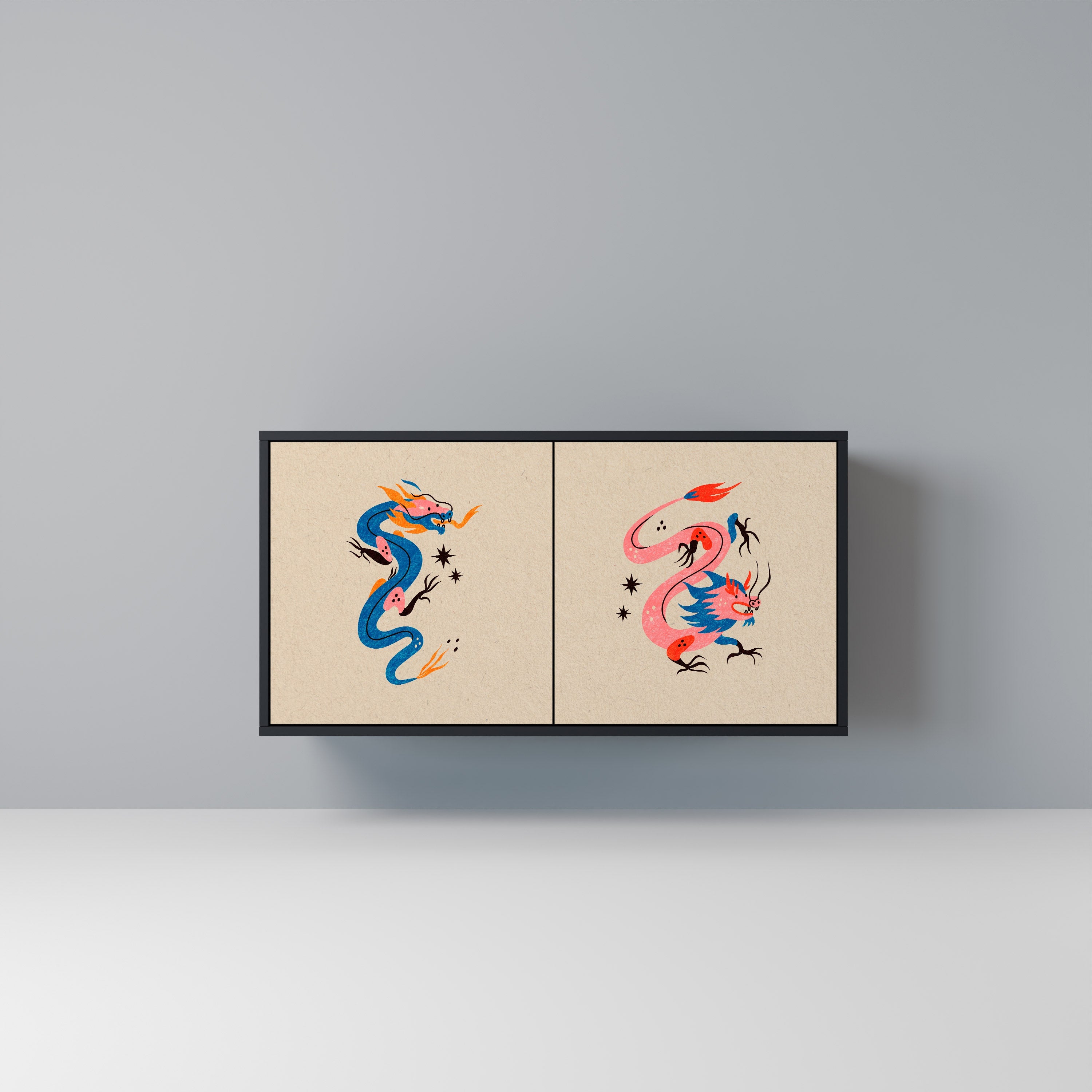 Buffet 2 portes CRÉATURES MYTHOLOGIQUES en finition noire