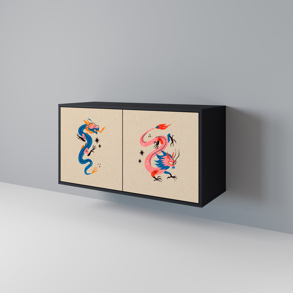 Buffet 2 portes CRÉATURES MYTHOLOGIQUES en finition noire