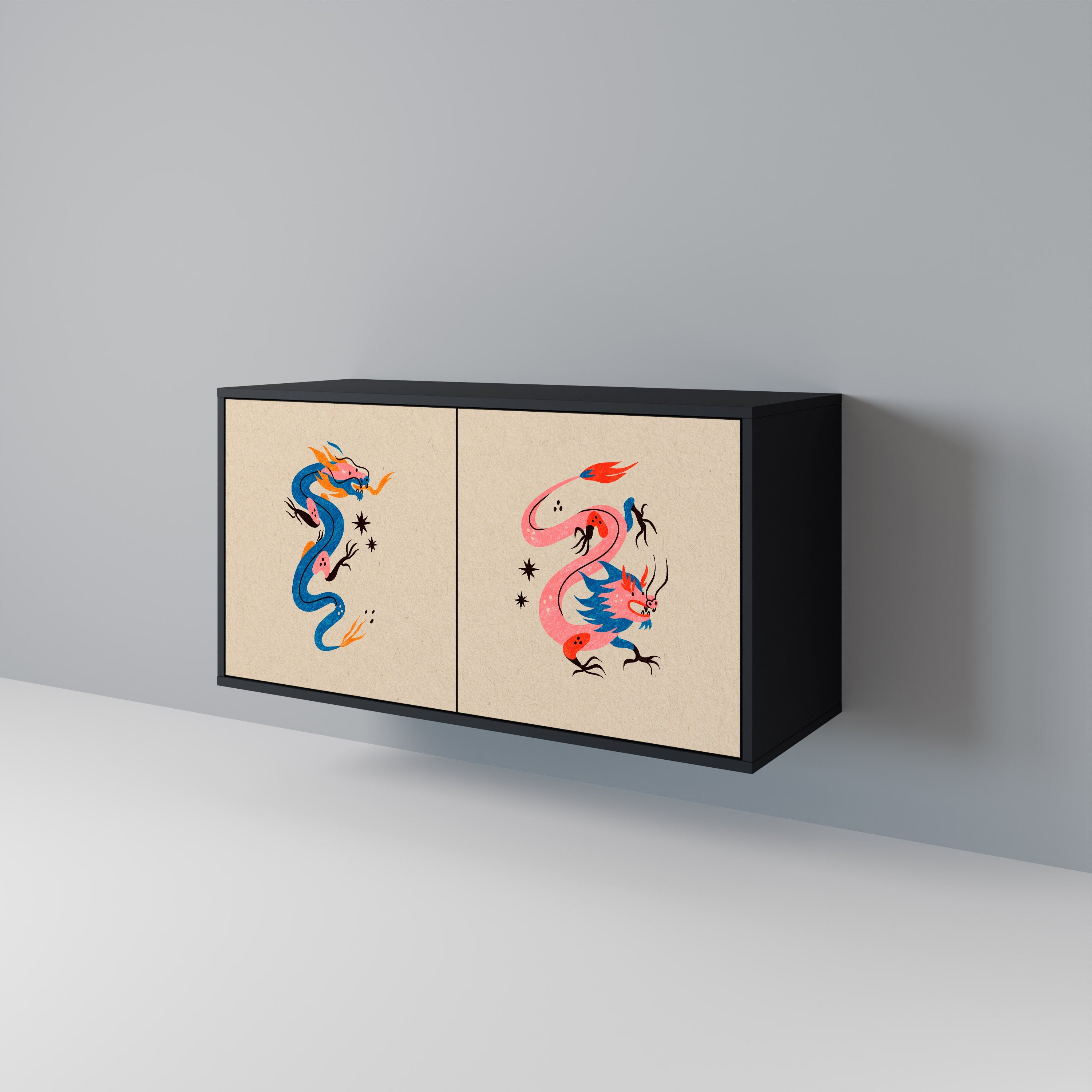 Buffet 2 portes CRÉATURES MYTHOLOGIQUES en finition noire