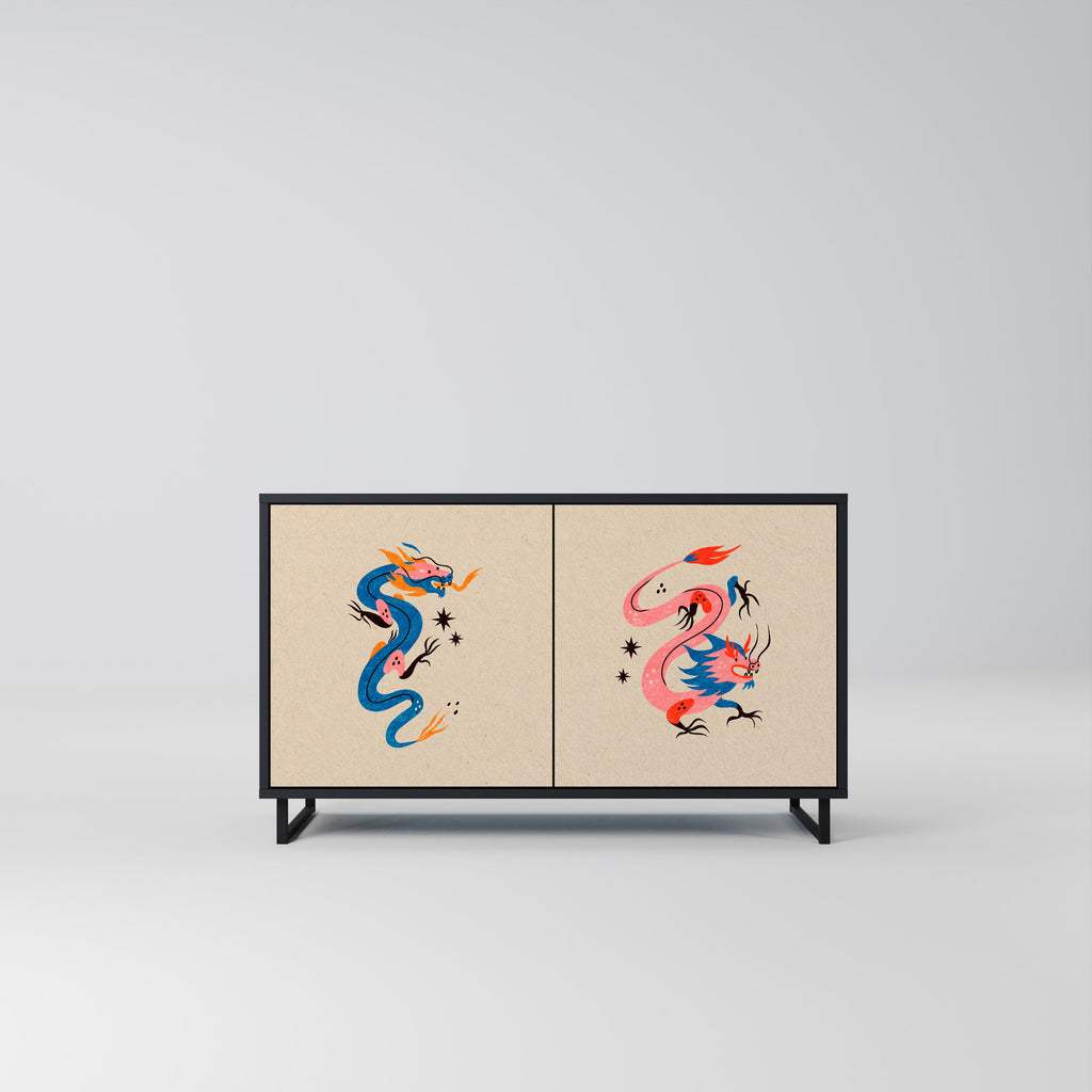 Buffet 2 portes CRÉATURES MYTHOLOGIQUES en finition noire