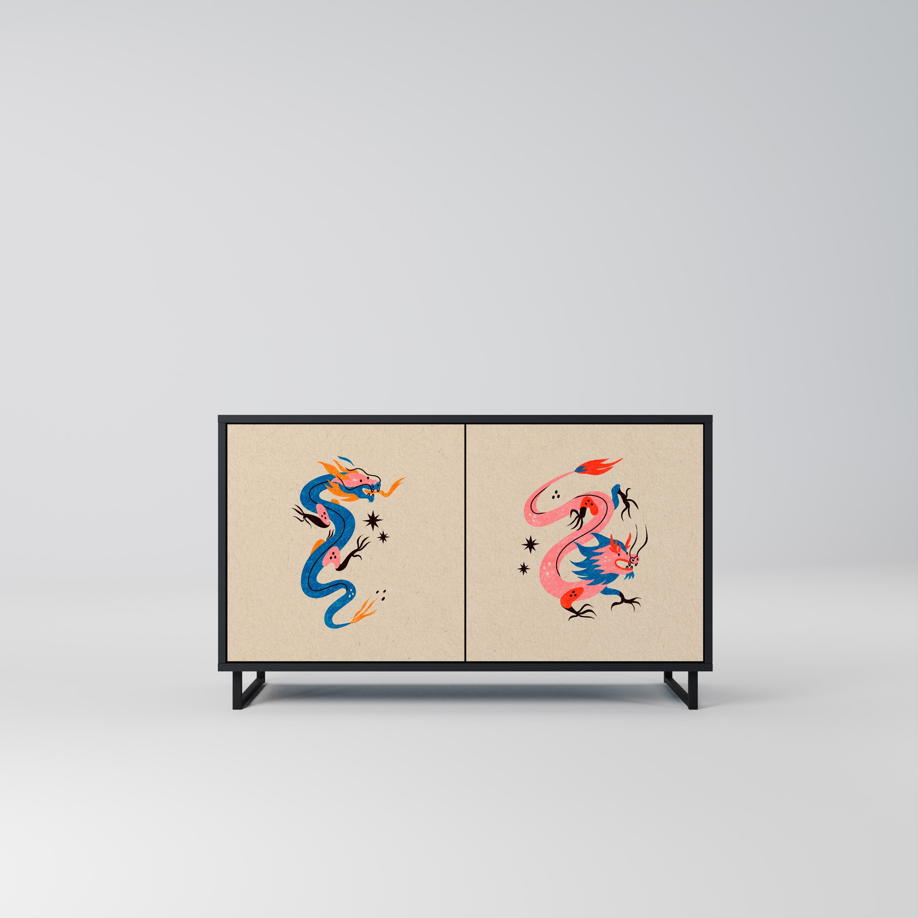 Buffet 2 portes CRÉATURES MYTHOLOGIQUES en finition noire