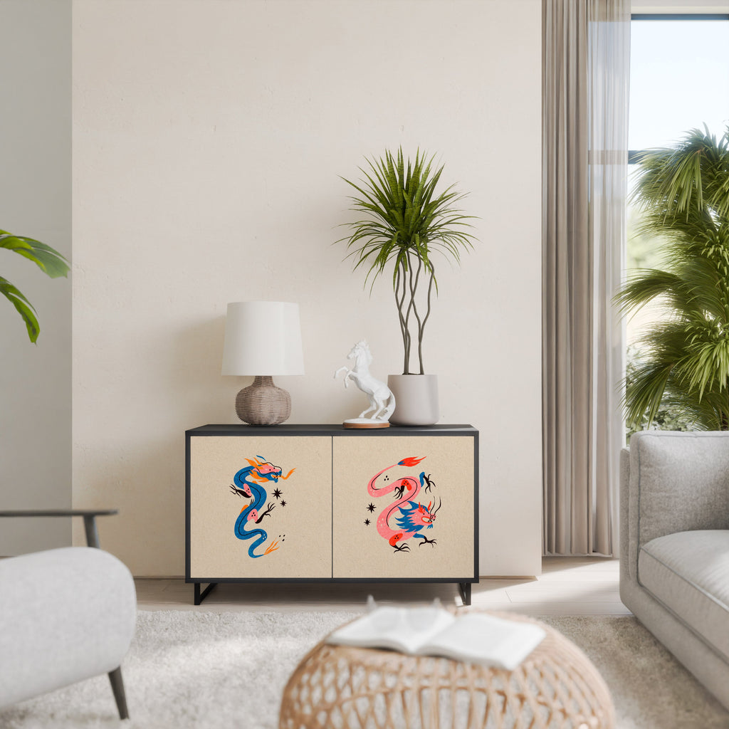 Buffet 2 portes CRÉATURES MYTHOLOGIQUES en finition noire