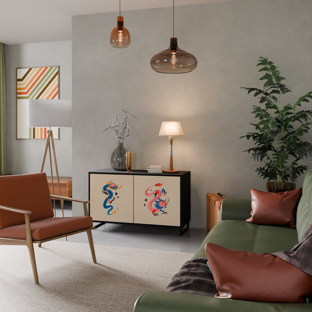 Buffet 2 portes CRÉATURES MYTHOLOGIQUES en finition noire