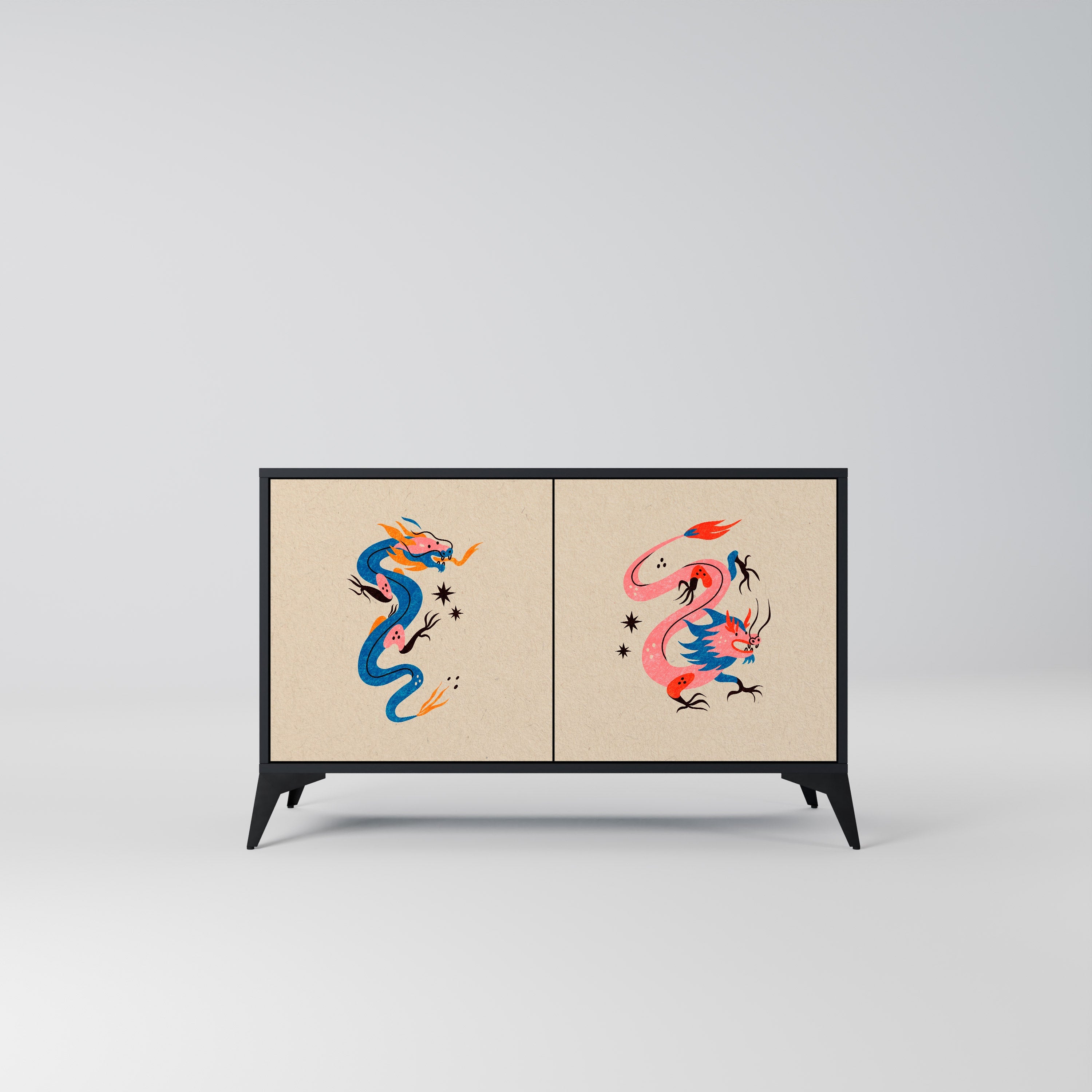 Buffet 2 portes CRÉATURES MYTHOLOGIQUES en finition noire