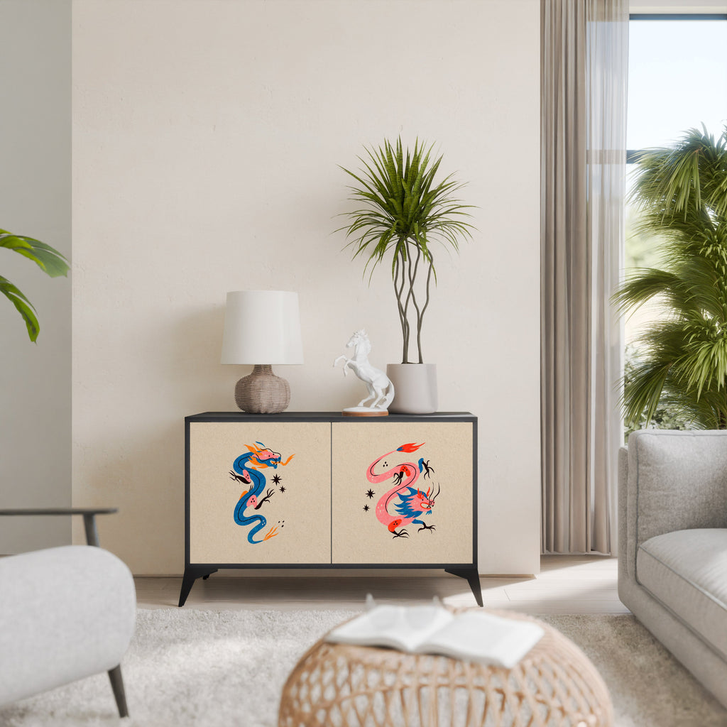 Buffet 2 portes CRÉATURES MYTHOLOGIQUES en finition noire