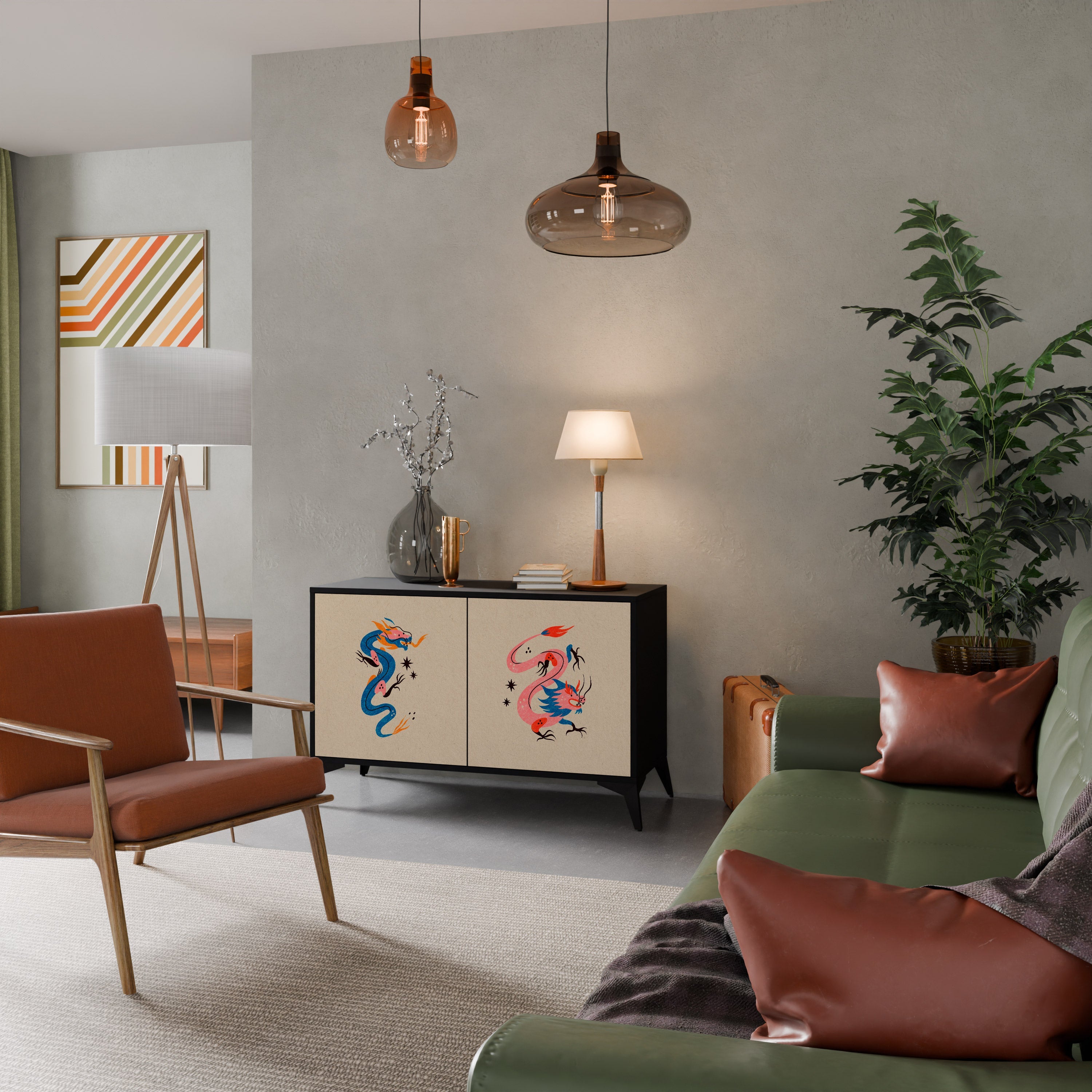 Buffet 2 portes CRÉATURES MYTHOLOGIQUES en finition noire