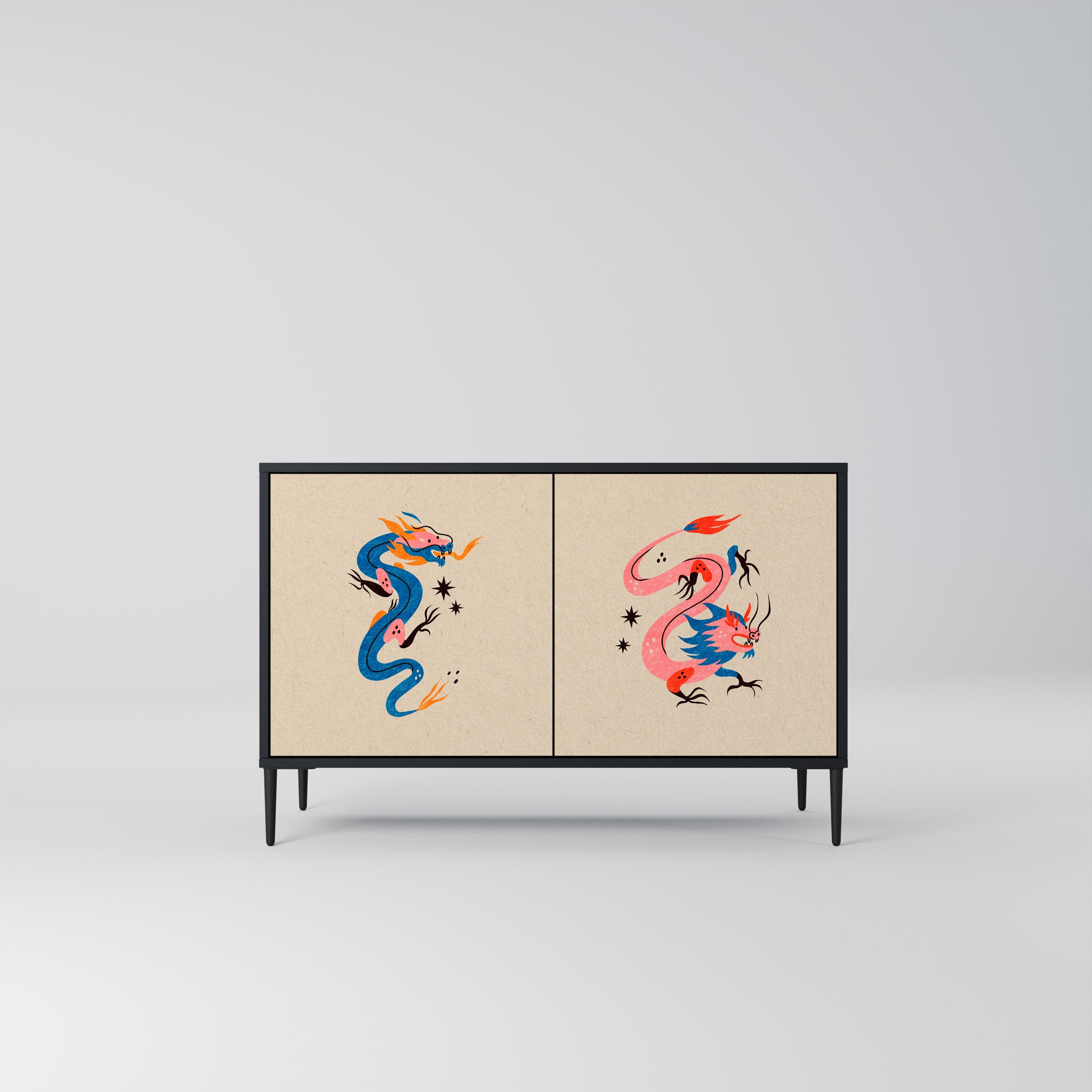 Buffet 2 portes CRÉATURES MYTHOLOGIQUES en finition noire