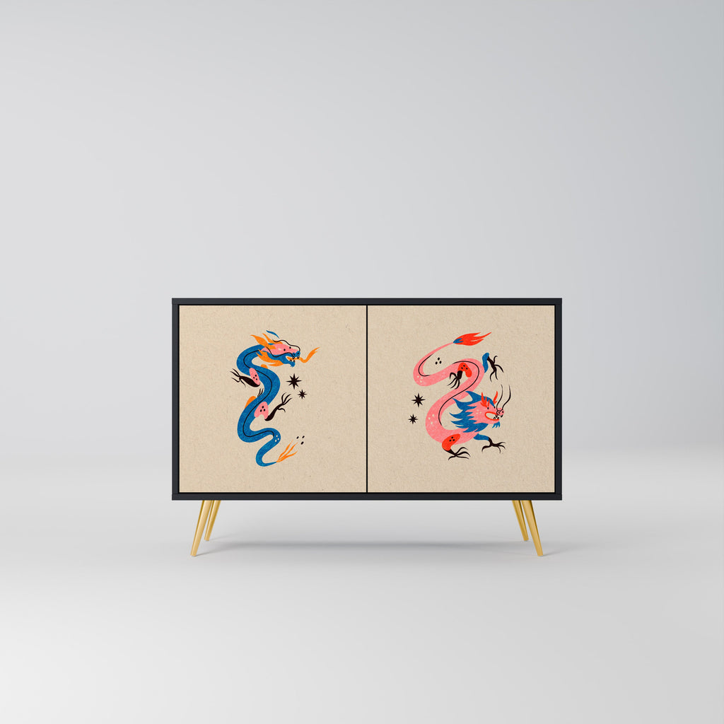 Buffet 2 portes CRÉATURES MYTHOLOGIQUES en finition noire