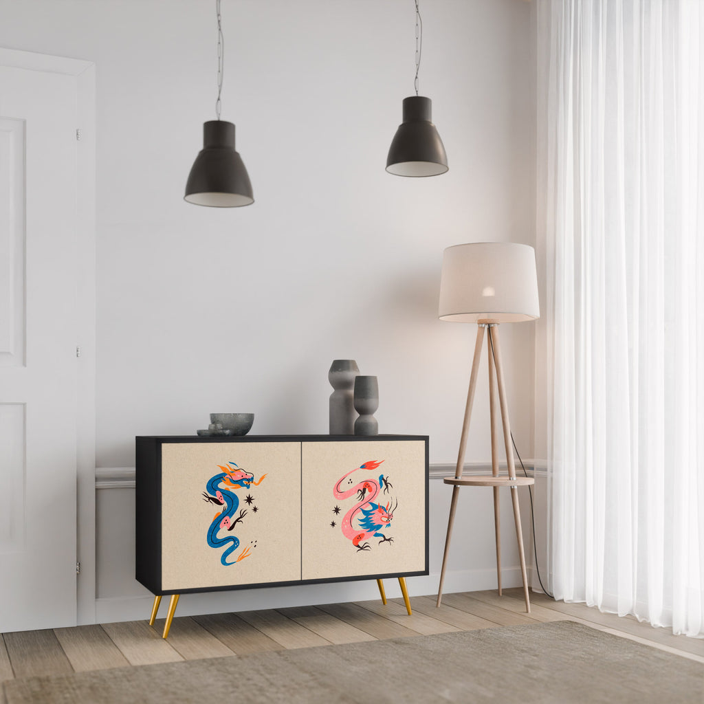 Buffet 2 portes CRÉATURES MYTHOLOGIQUES en finition noire