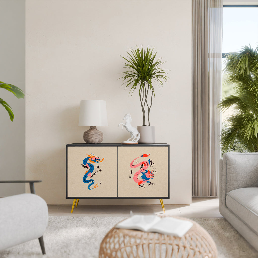 Buffet 2 portes CRÉATURES MYTHOLOGIQUES en finition noire