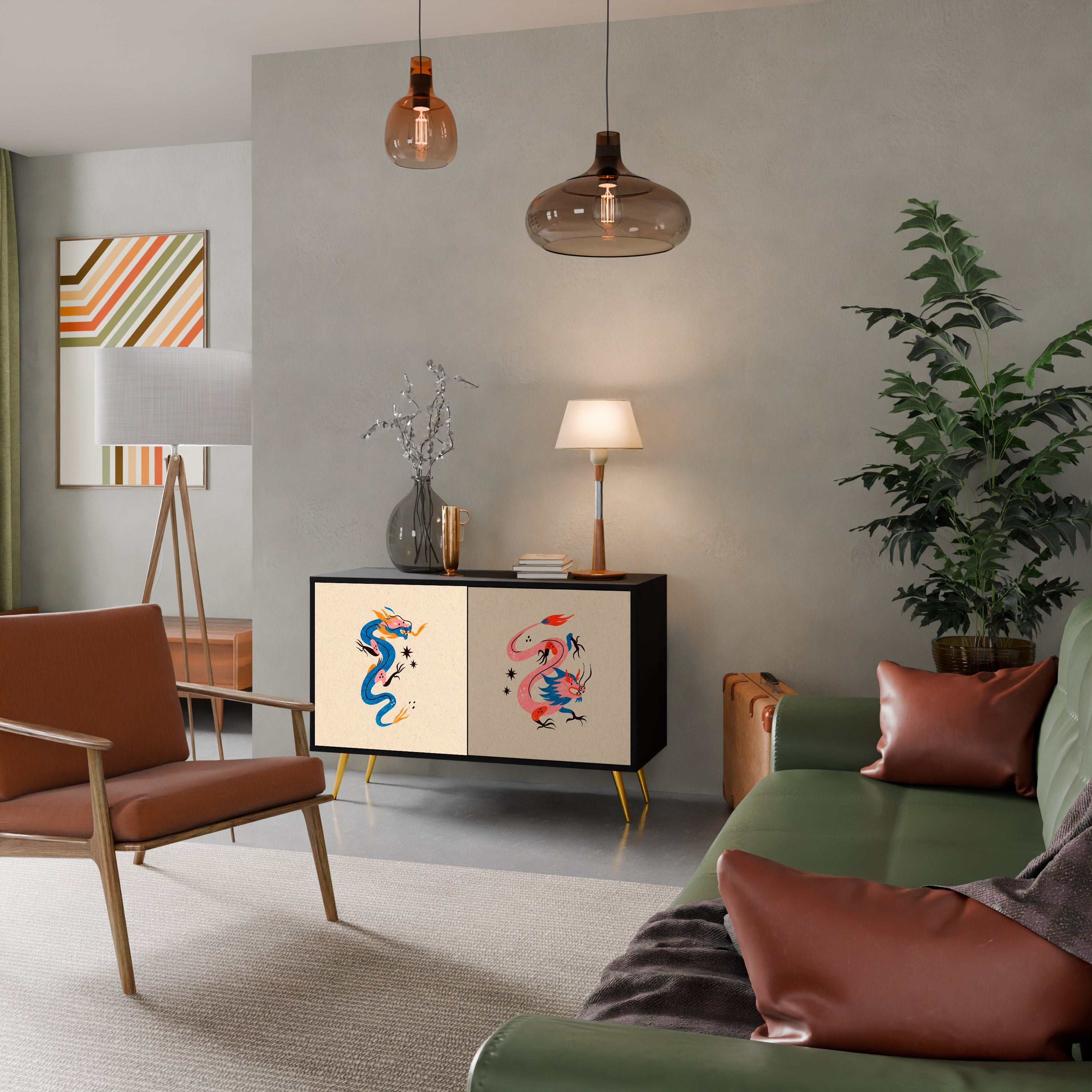 Buffet 2 portes CRÉATURES MYTHOLOGIQUES en finition noire