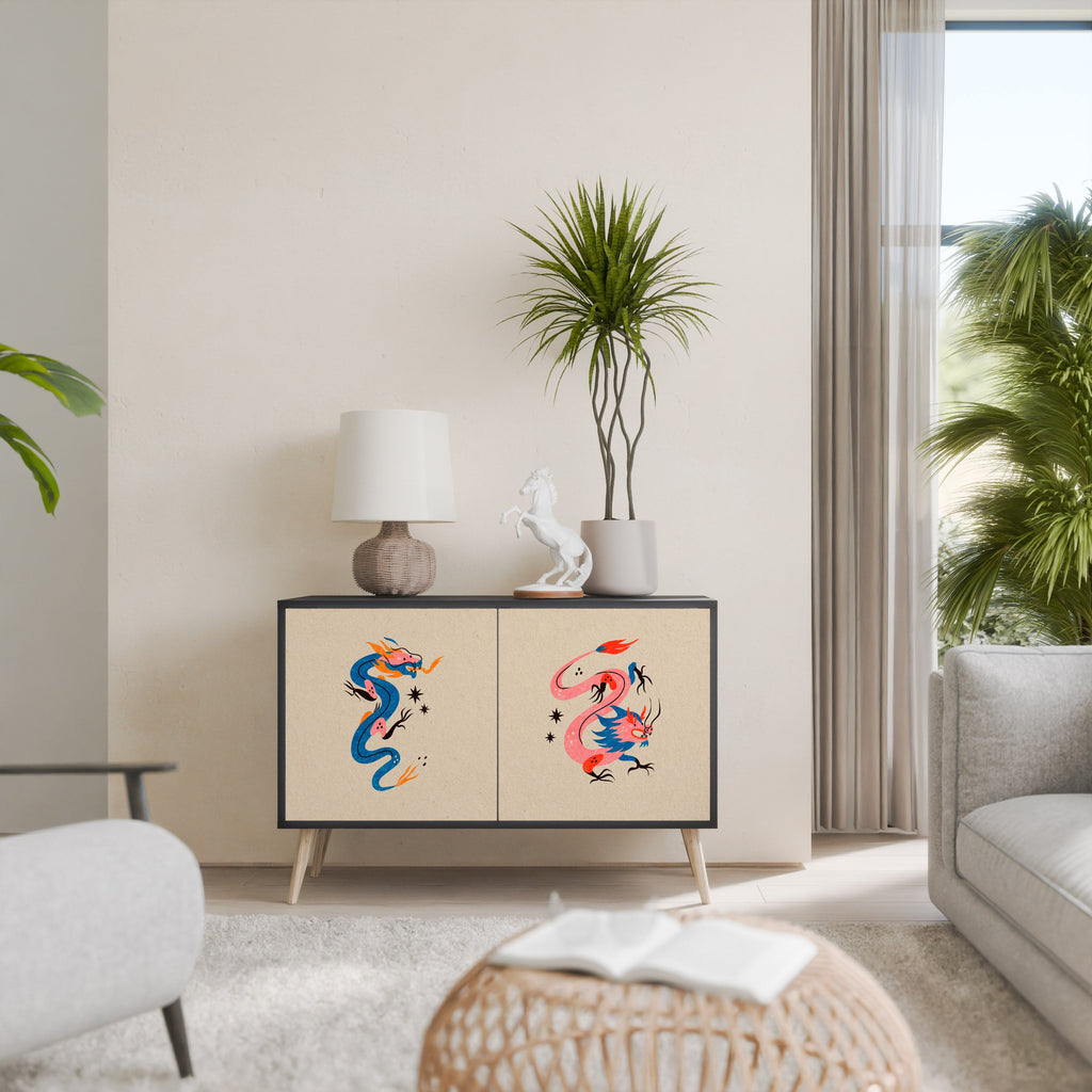 Buffet 2 portes CRÉATURES MYTHOLOGIQUES en finition noire