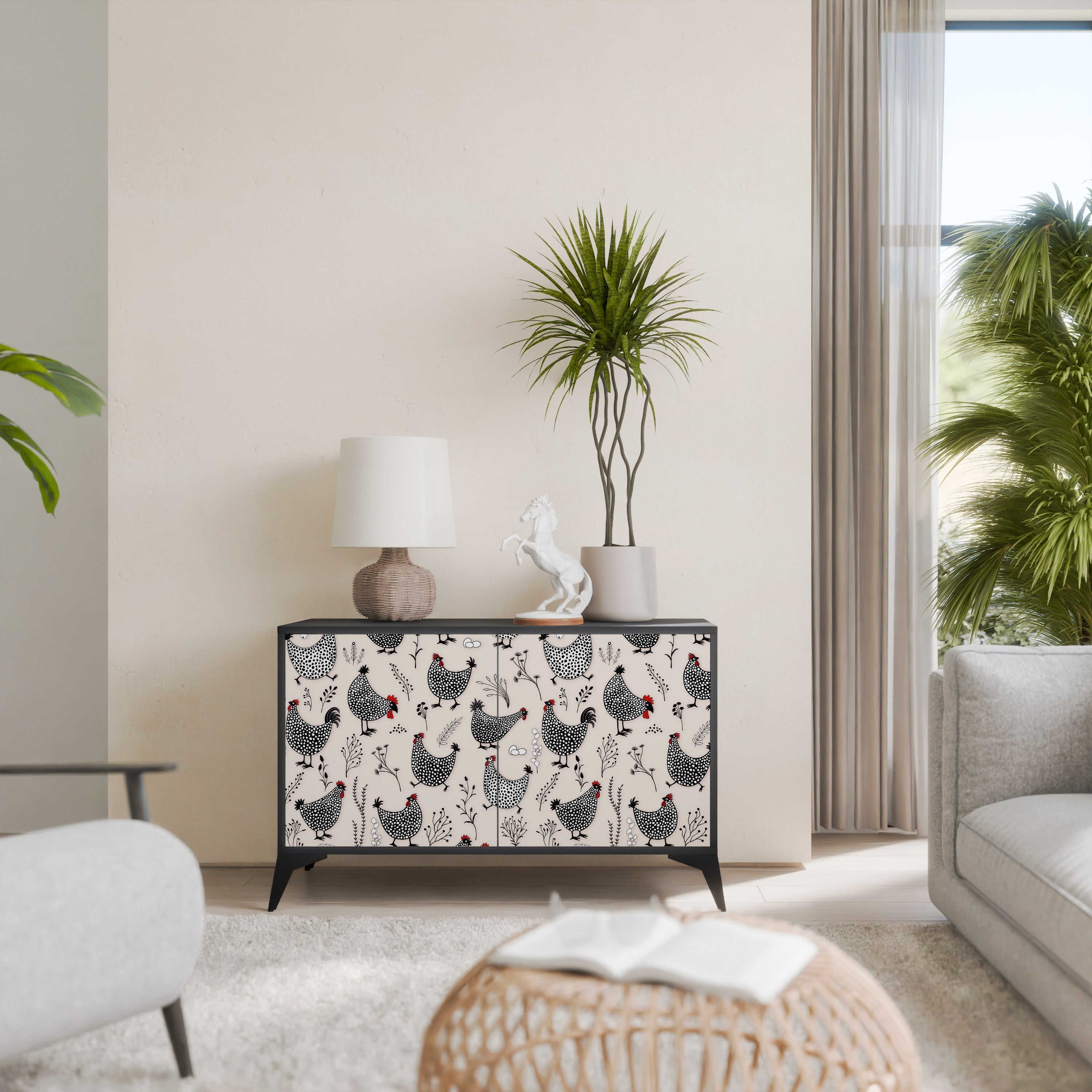 Buffet 2 portes HAPPY HENS finition noire