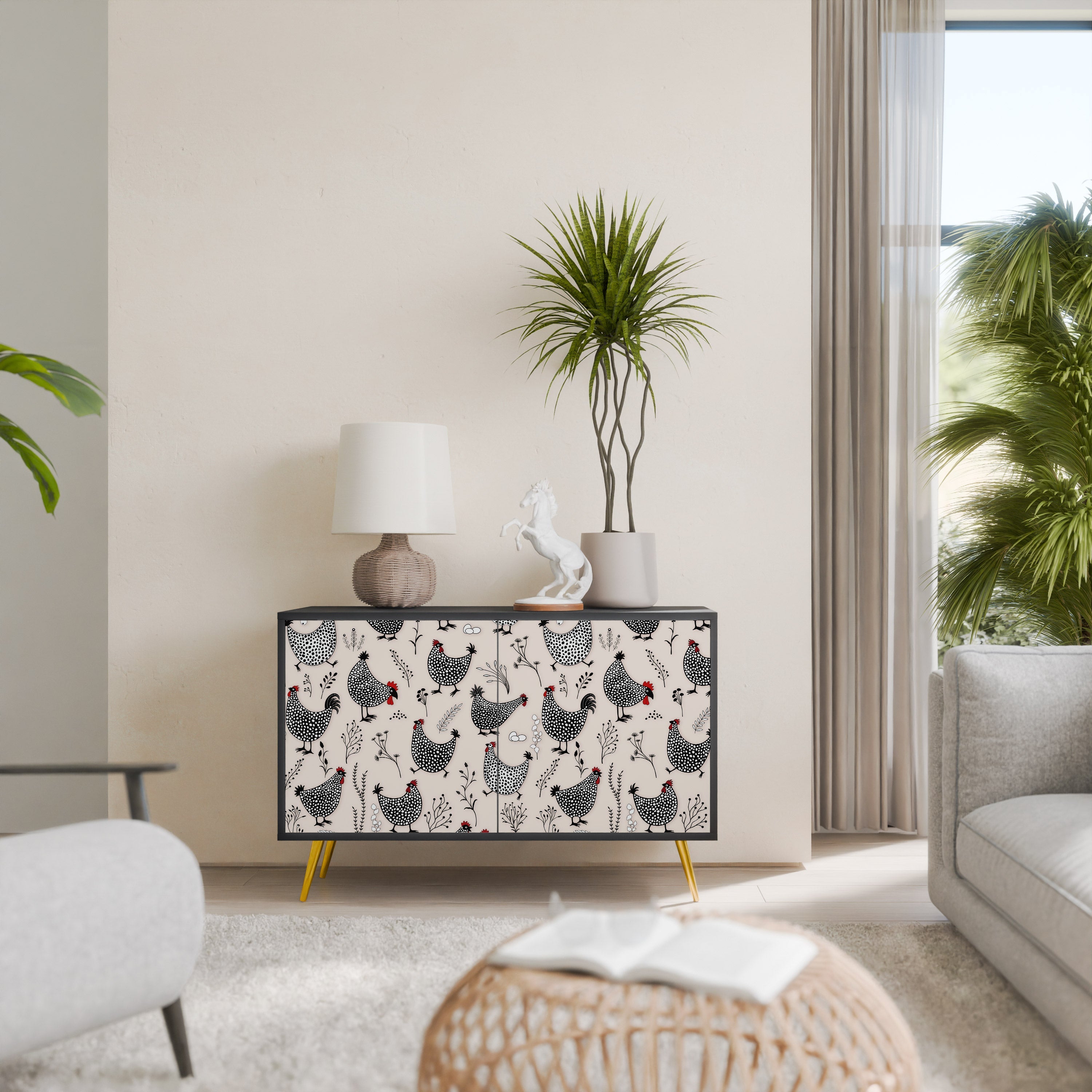 Buffet 2 portes HAPPY HENS finition noire