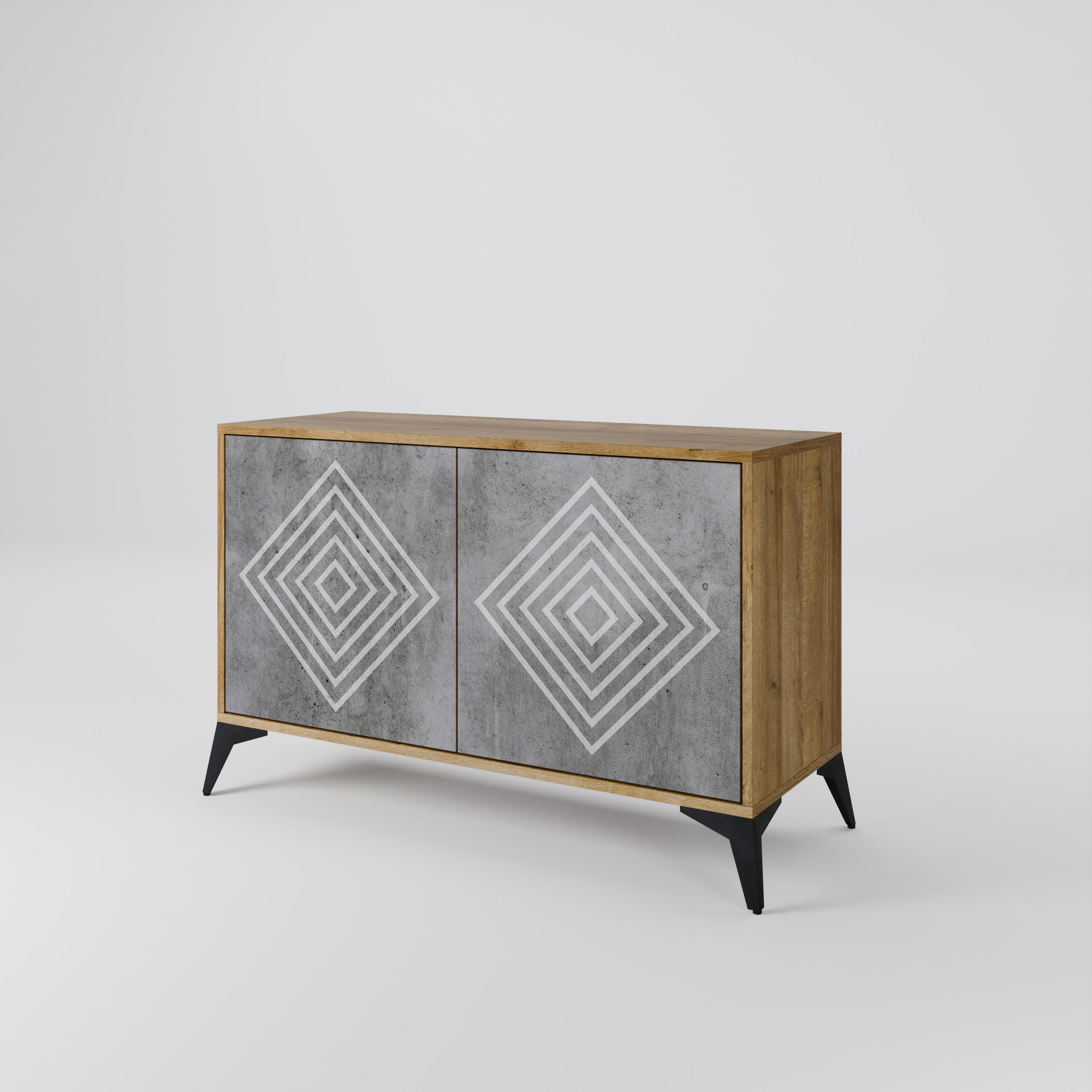 Buffet 2 portes POLYGONAL ARTISTRY effet chêne