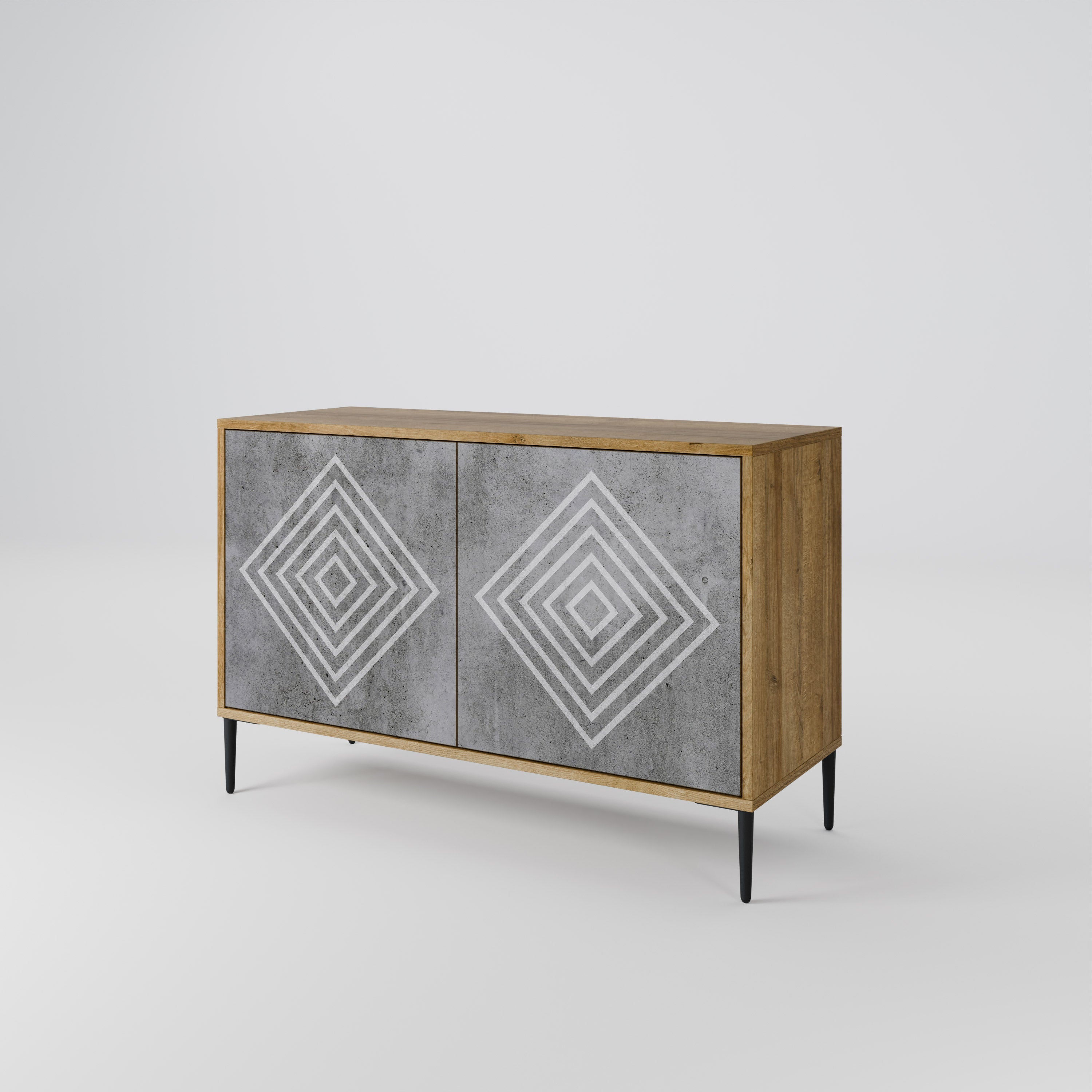Buffet 2 portes POLYGONAL ARTISTRY effet chêne
