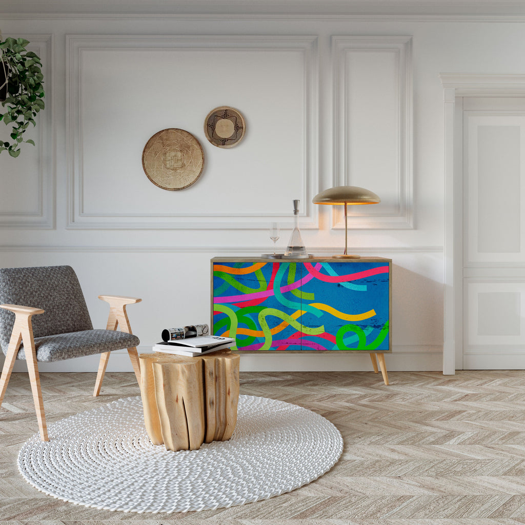 Buffet 2 portes STREAMER TANGLE effet chêne