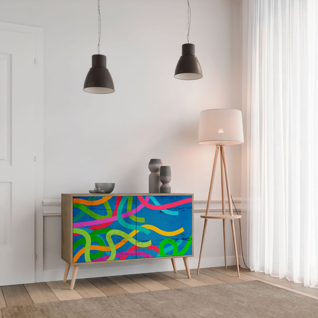 Buffet 2 portes STREAMER TANGLE effet chêne