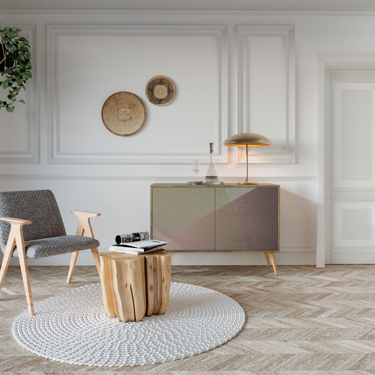 BEIGE GEOMETRY 2-Door Sideboard