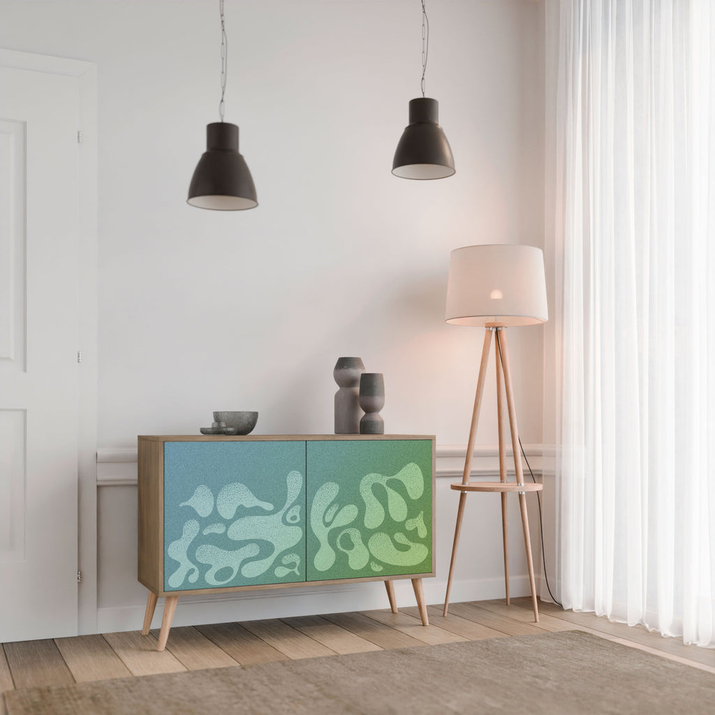 Buffet 2 portes IRREGULAR BLUE effet chêne