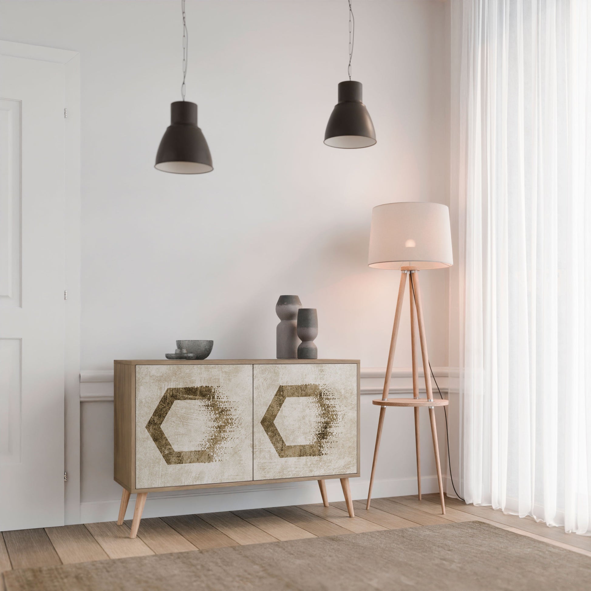 Buffet 2 portes HEXAGONAL SHAPES effet chêne