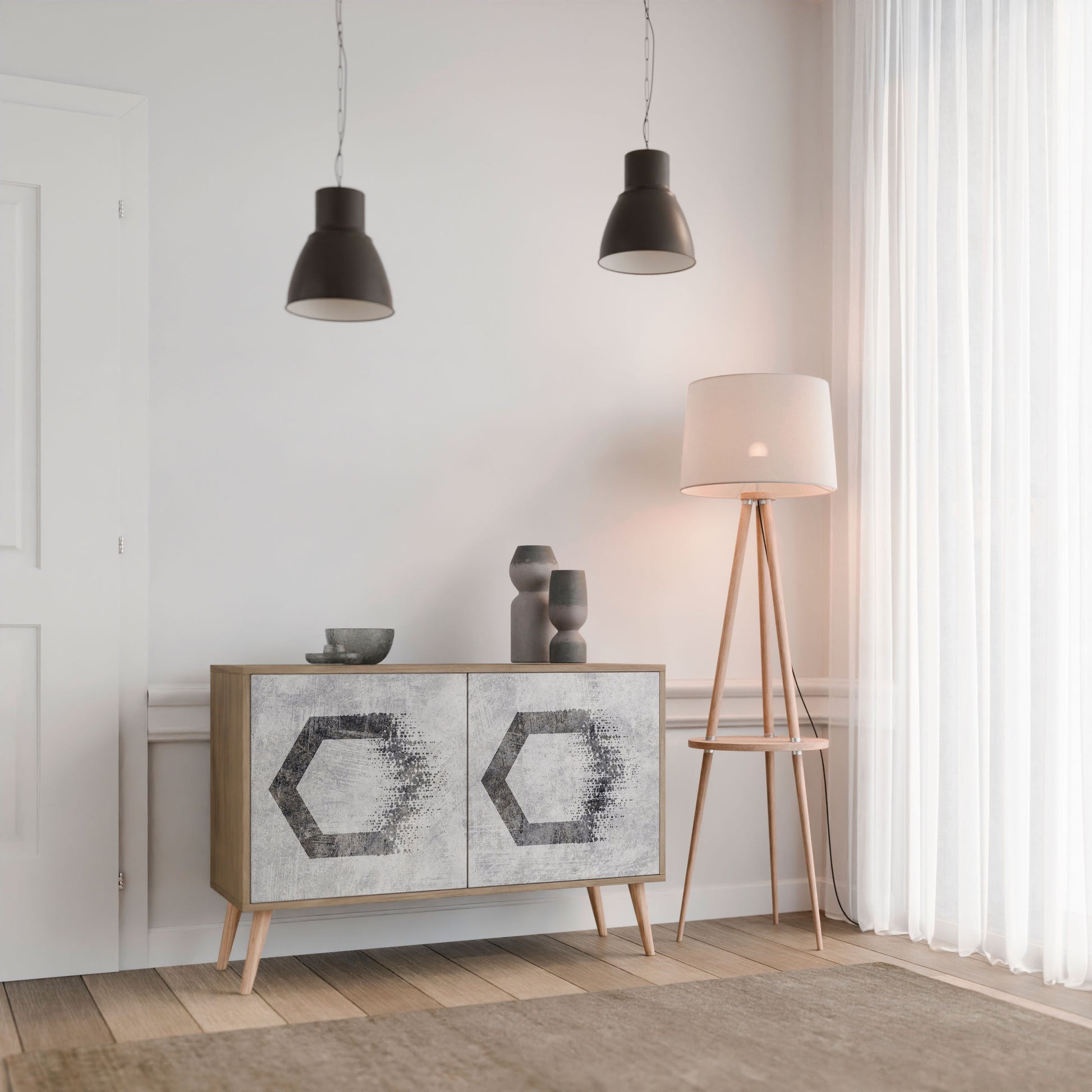 HEXAGONAL FIGURES 2-Door Sideboard in Oak Effect