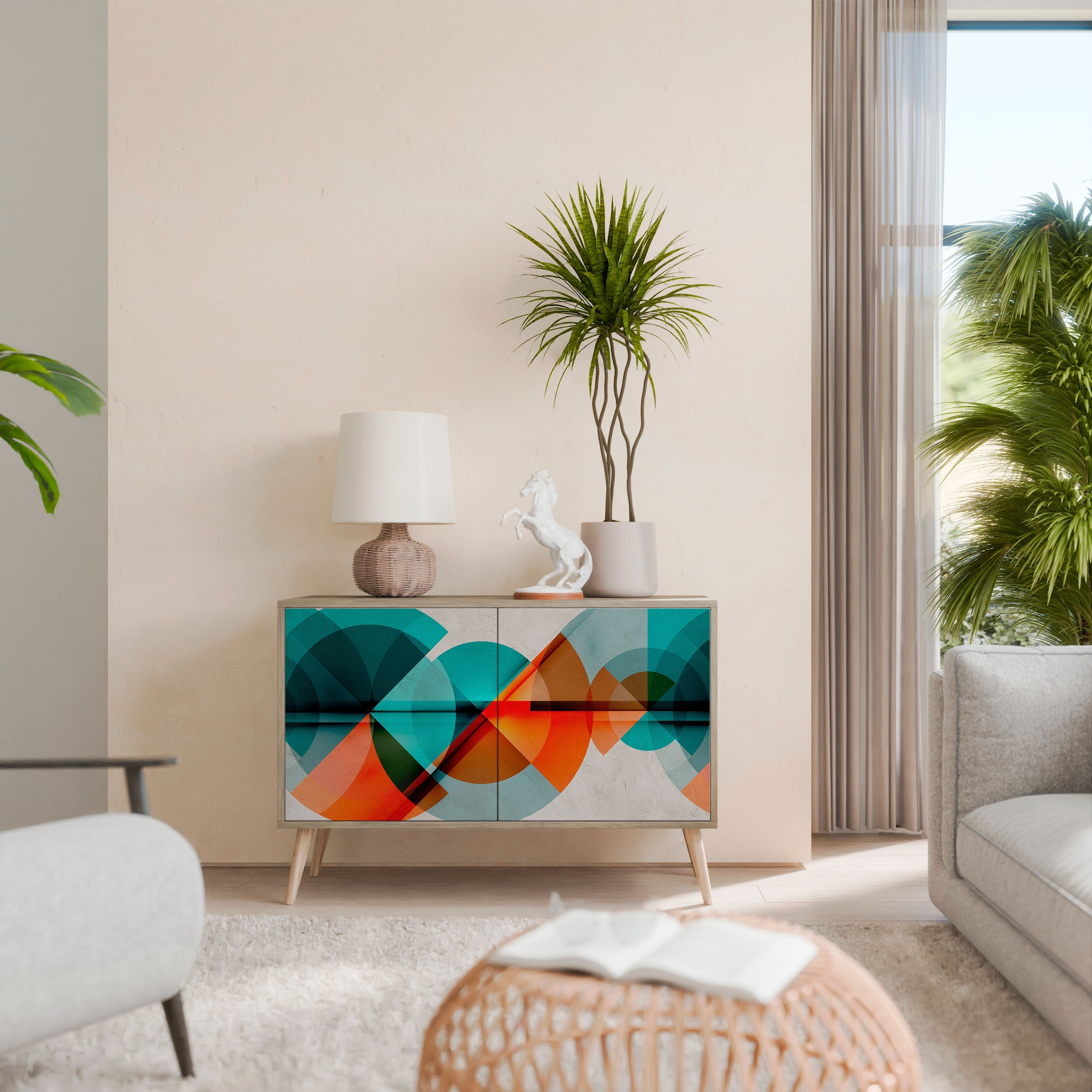 Buffet 2 portes CIRCULAR RHAPSODY effet chêne