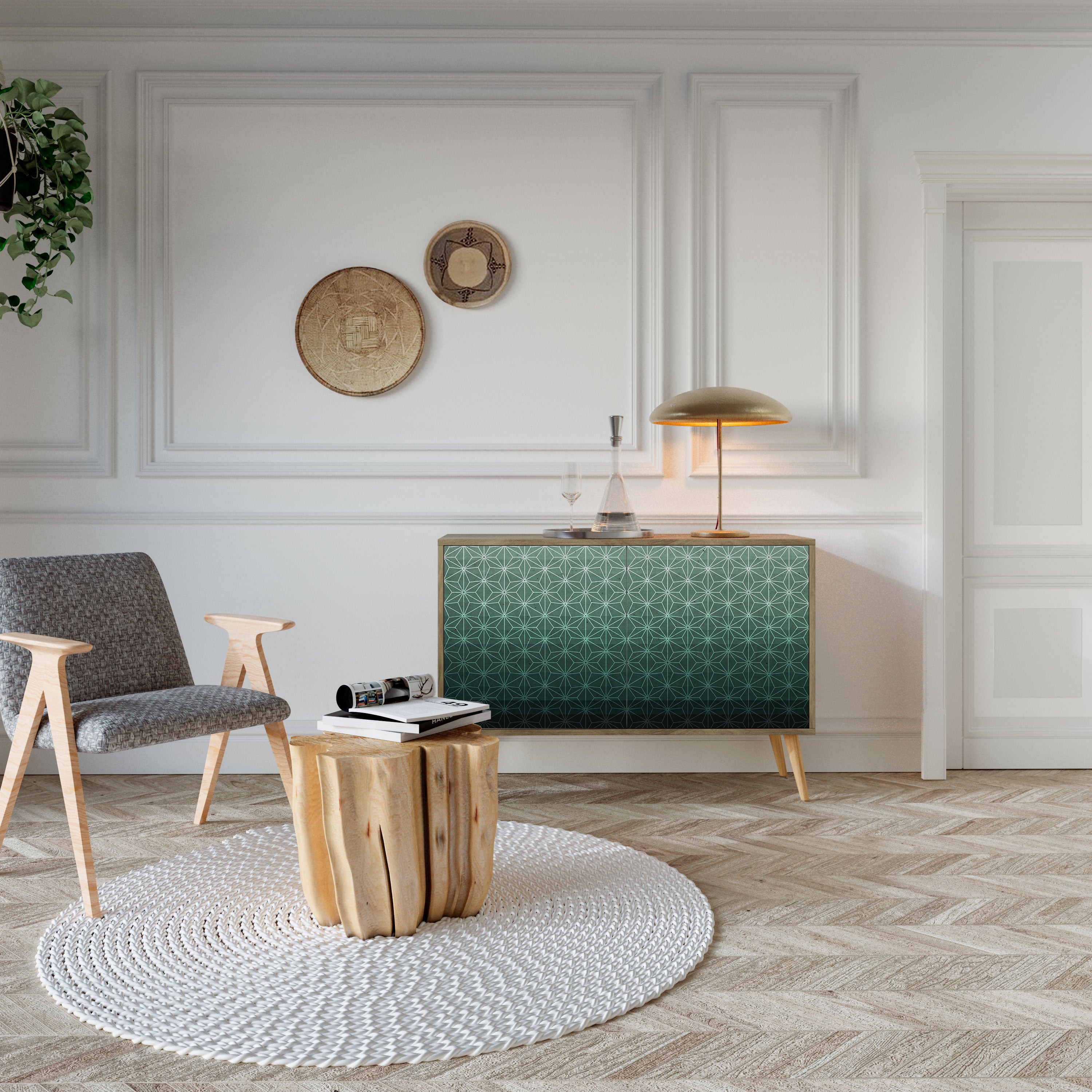 Buffet 2 portes effet chêne GLIMMER ORNEMENTAL