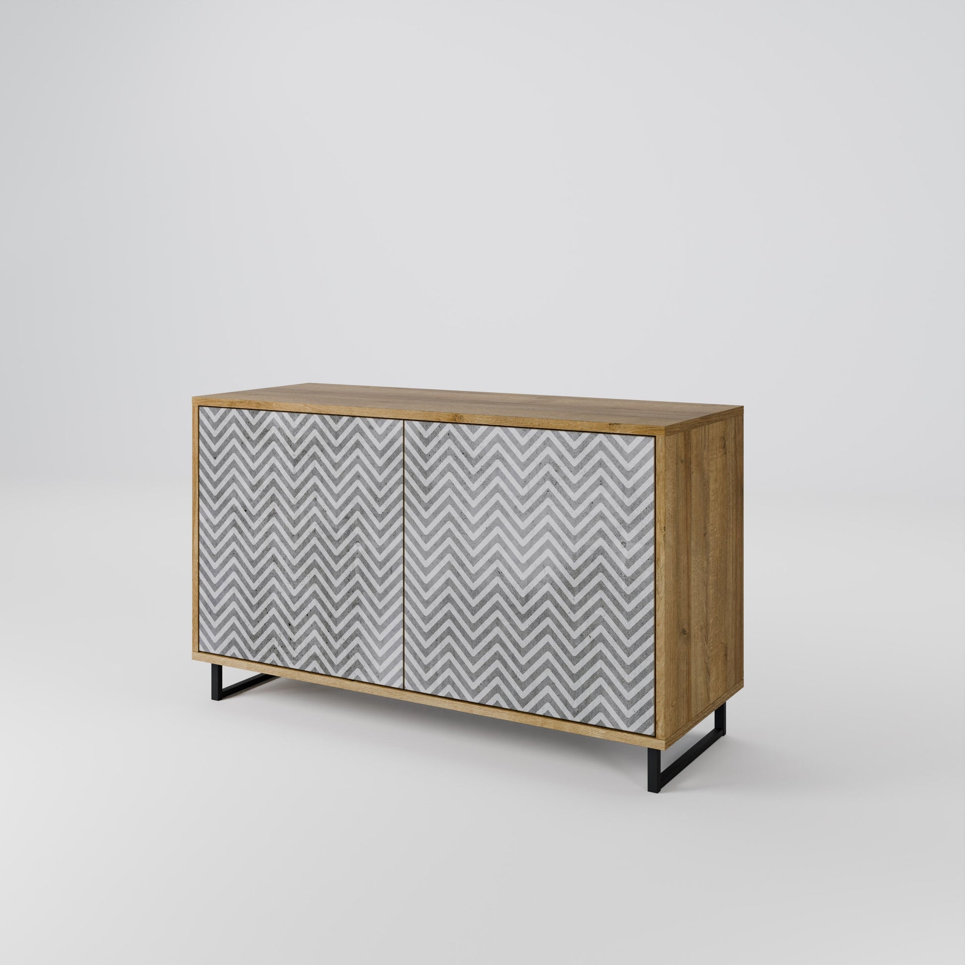 CONCRETE ZIG ZAG 2-Door Sideboard in Oak Effect